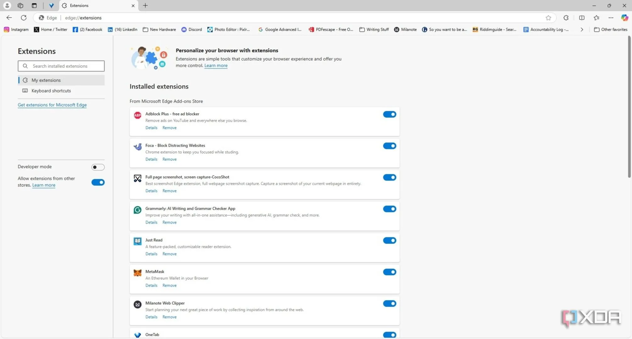 Các tiện ích mở rộng của trình duyệt Microsoft Edge