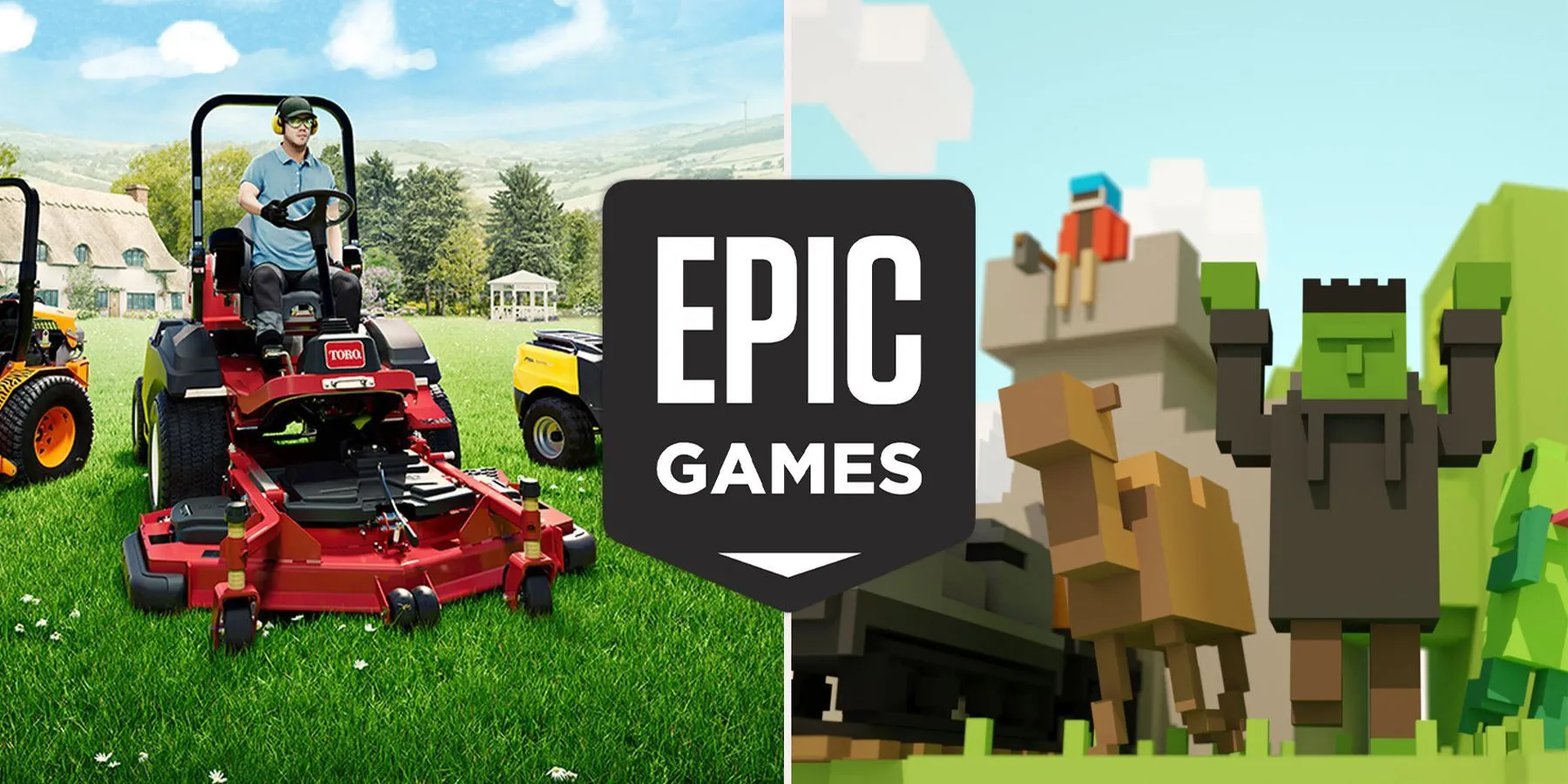 Các trò chơi miễn phí được Epic Games Store cung cấp, minh họa bằng Lawn Mowing Simulator và Unrailed.