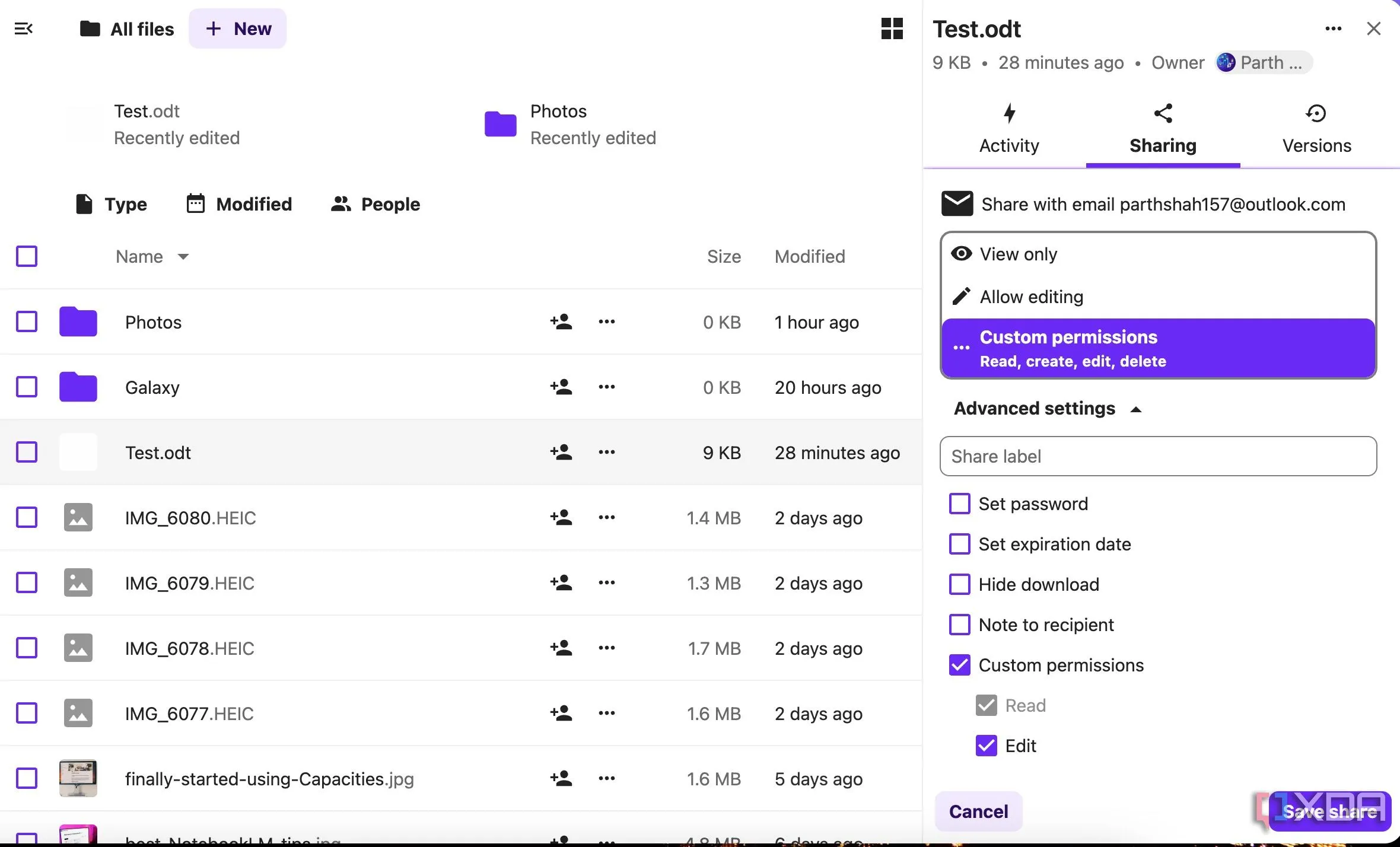 Các tùy chọn chia sẻ file trong Nextcloud, bao gồm đặt mật khẩu và ngày hết hạn, đảm bảo cộng tác an toàn