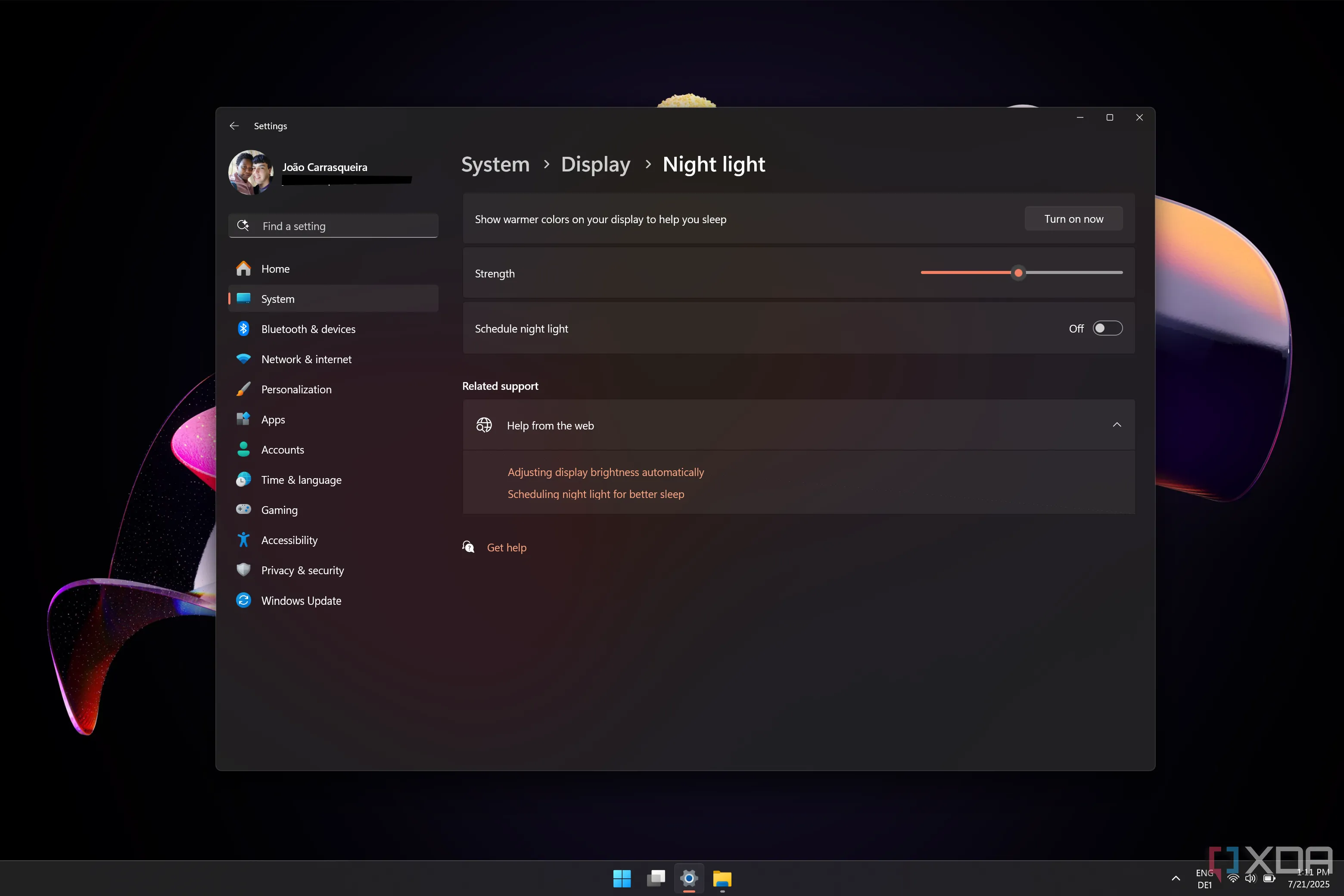 Cài đặt Ánh sáng ban đêm trên Windows 11, cho phép tùy chỉnh nhiệt độ màu và lịch trình