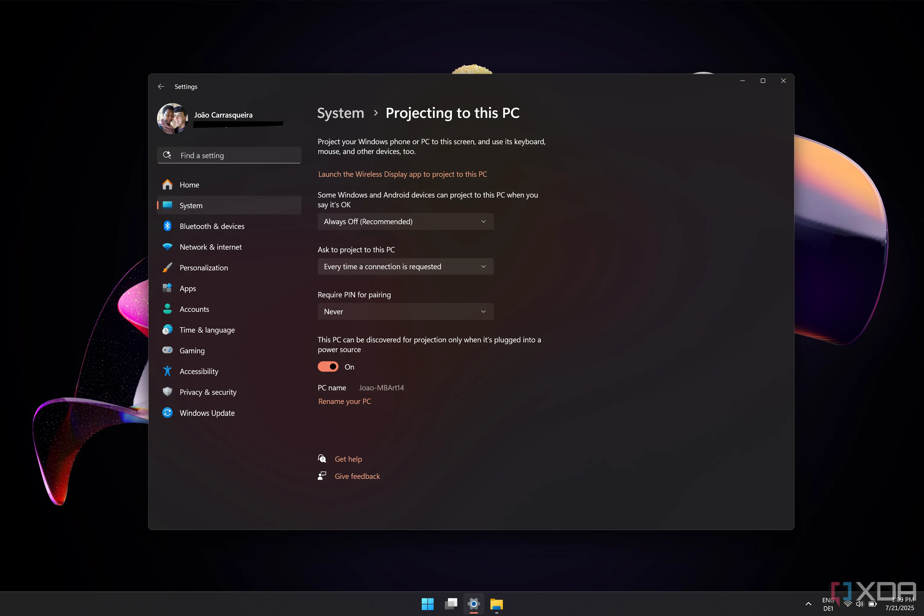 Cài đặt Chiếu tới PC này trên Windows 11, cho phép cấu hình kết nối màn hình không dây