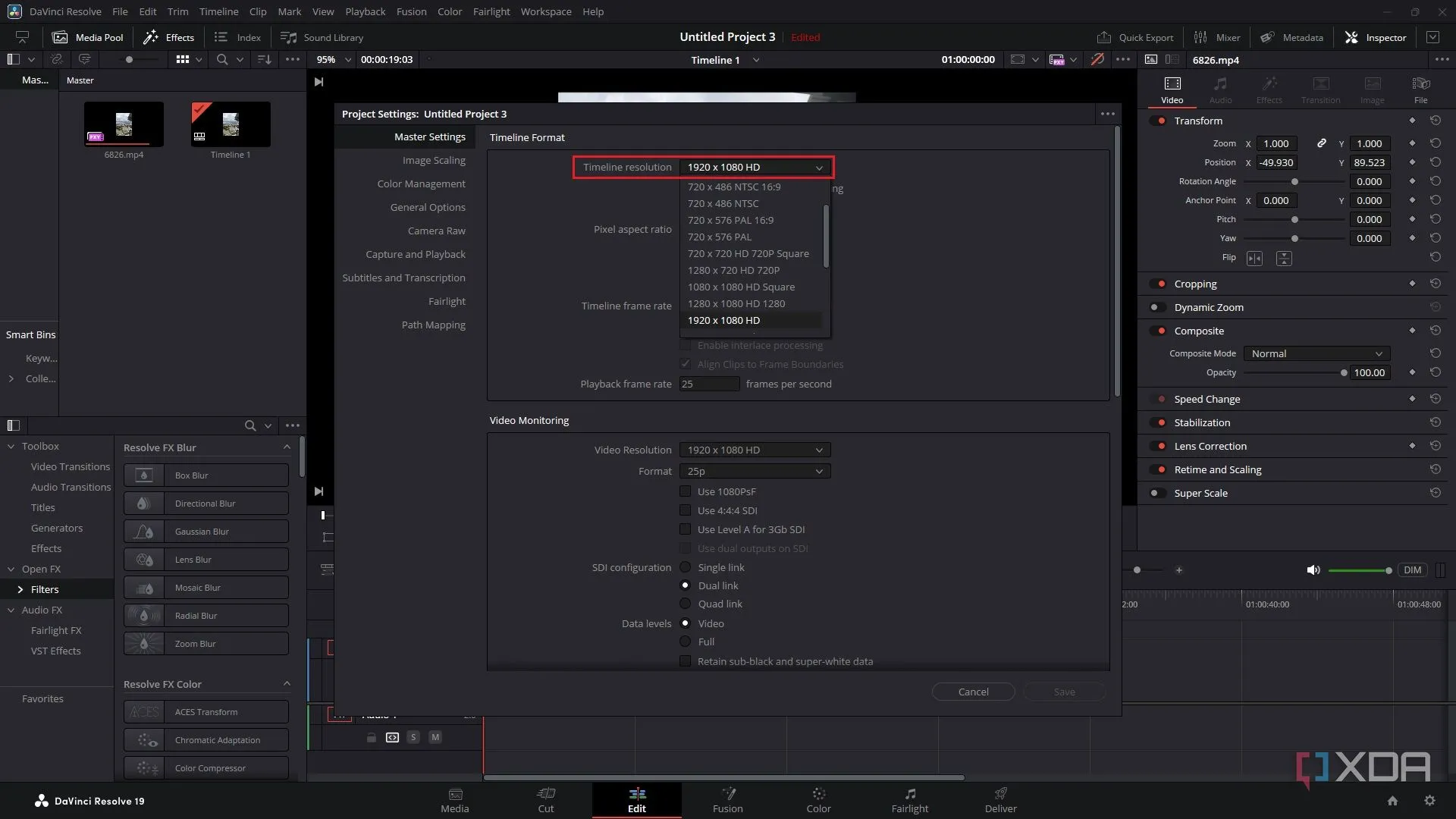 Cài đặt giảm độ phân giải timeline trong DaVinci Resolve