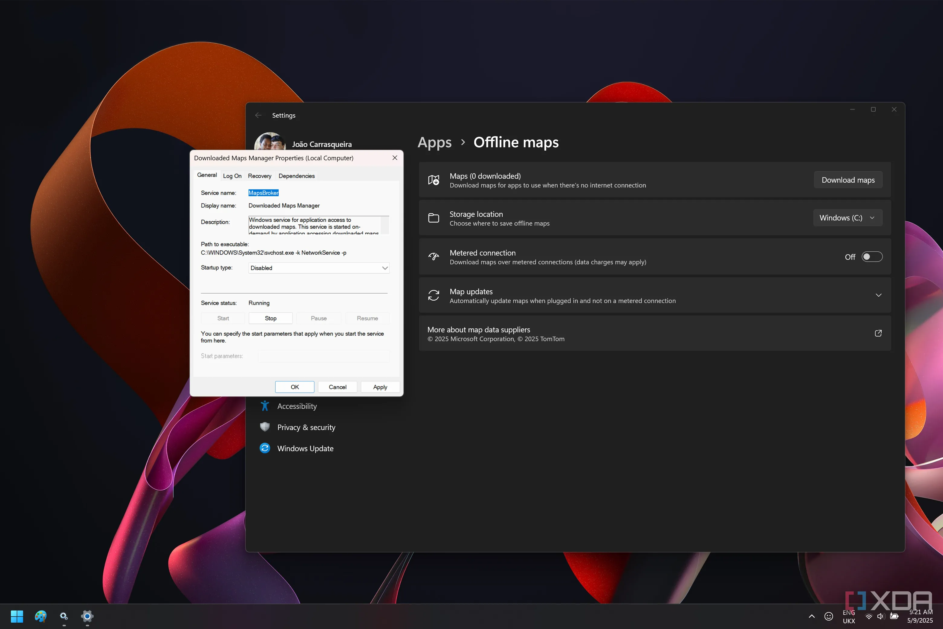 Cài đặt Offline maps trên Windows 11 với dịch vụ Downloaded Maps Manager đã bị vô hiệu hóa