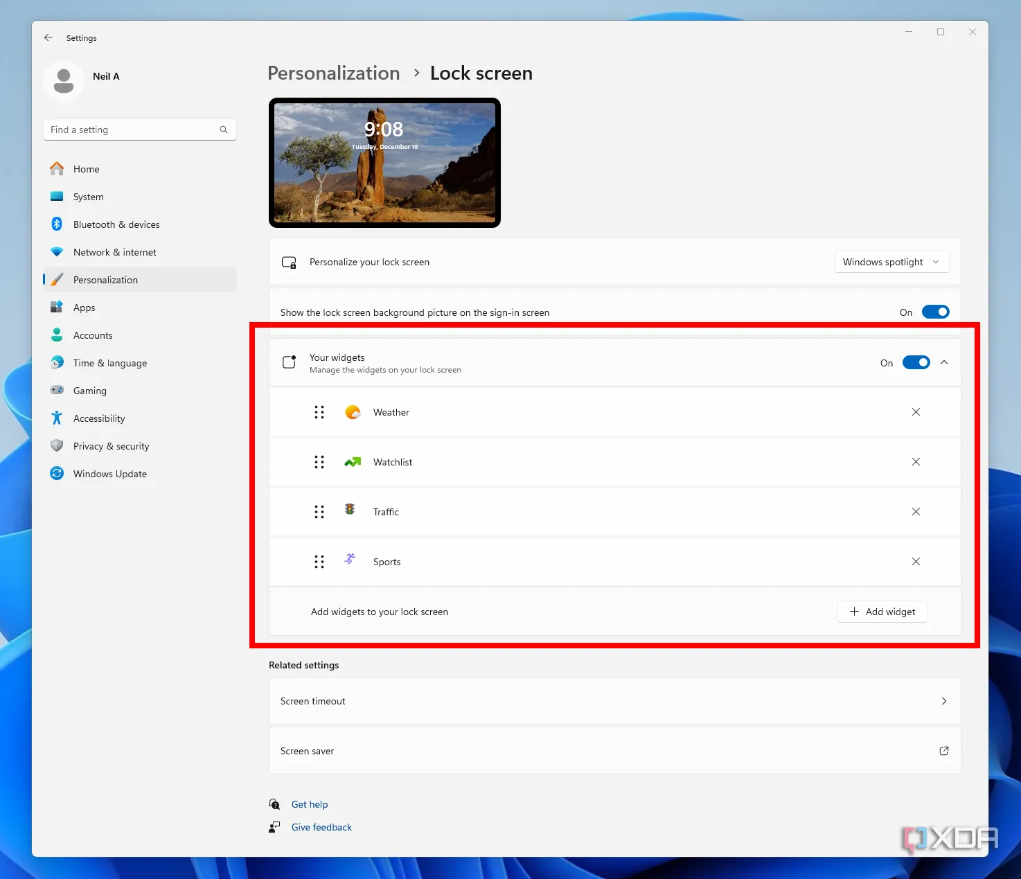 Cài đặt Windows 11 hiển thị tùy chọn widget màn hình khóa có thể tùy chỉnh
