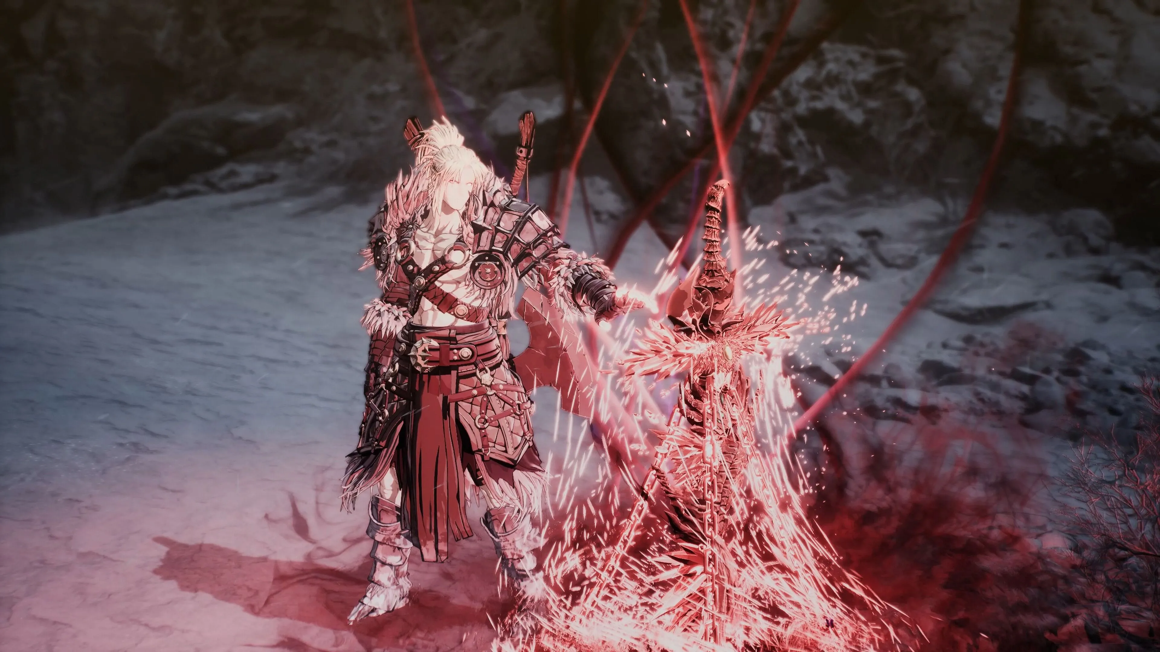 Cảnh chiến đấu hoành tráng của Khazan trong The First Berserker Khazan với phong cách đồ họa cel-shaded