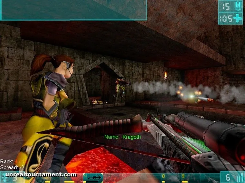 Cảnh chiến đấu tốc độ cao trong một trận đấu Unreal Tournament, thể hiện sự hỗn loạn của đấu trường