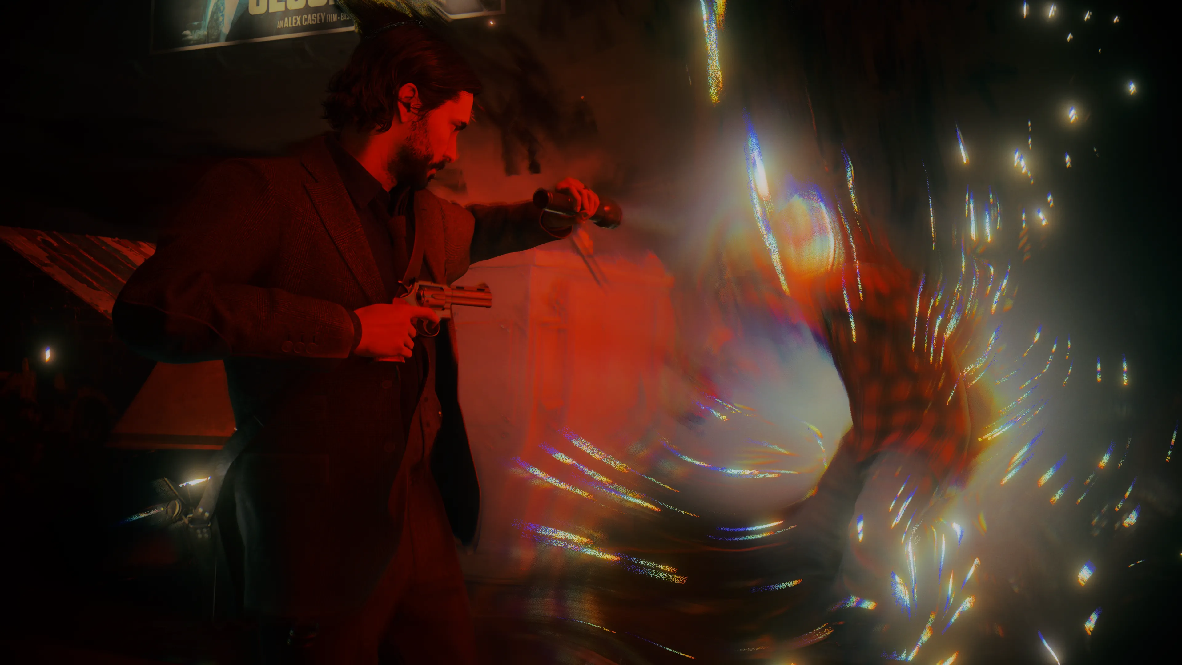 Cảnh chiến đấu trong game Alan Wake 2, thể hiện khả năng xử lý đồ họa phức tạp và hiệu ứng ánh sáng chân thực của card đồ họa RTX.