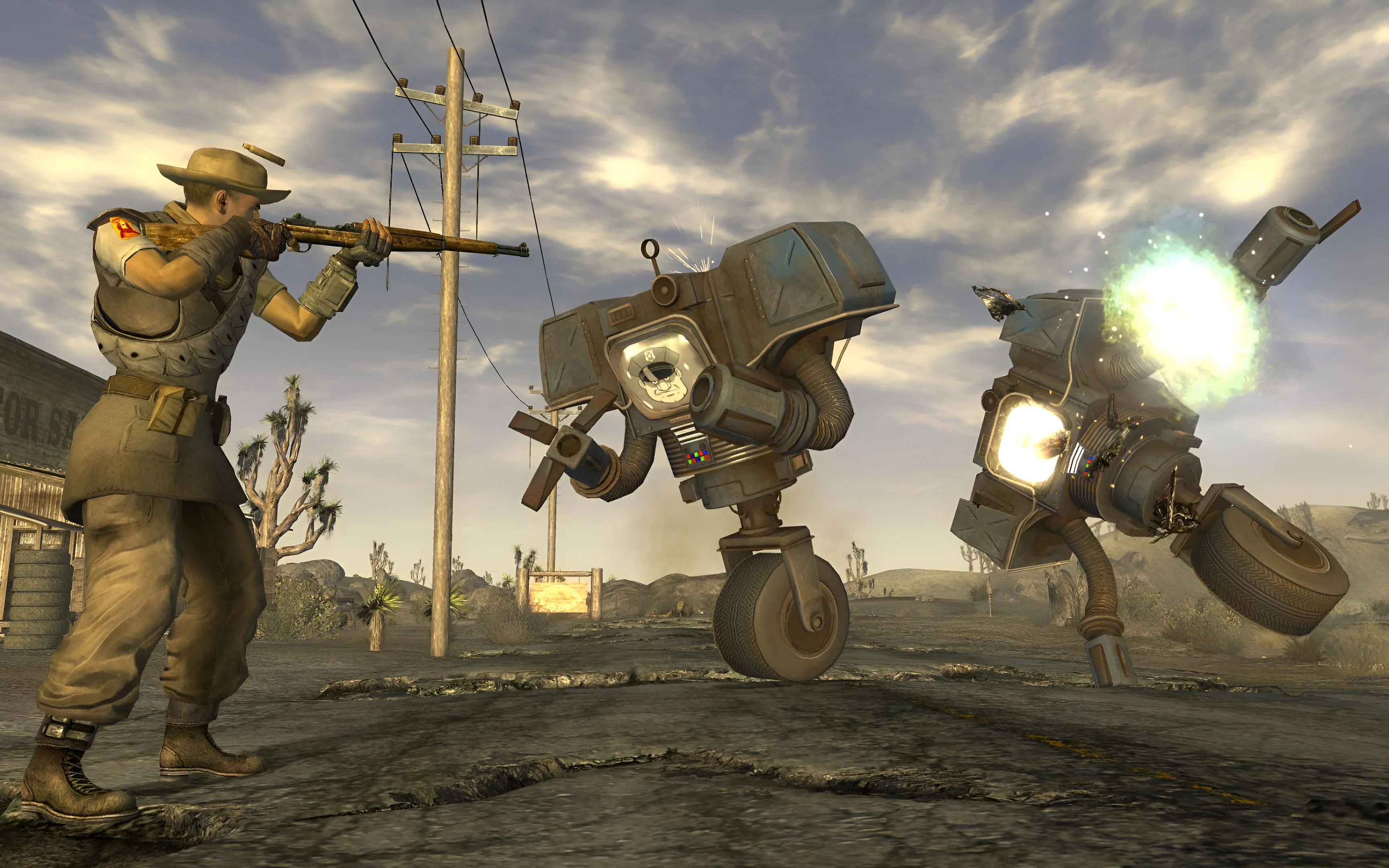 Cảnh chiến đấu trong game Fallout New Vegas, một sản phẩm nhập vai hành động khác của Obsidian Entertainment