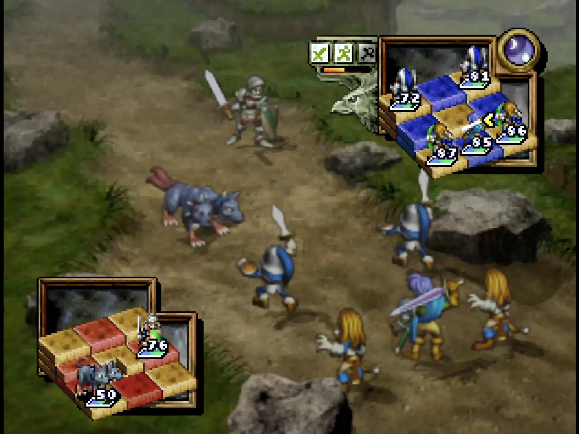 Cảnh chiến đấu trong game nhập vai chiến thuật Ogre Battle 64: Person of Lordly Caliber