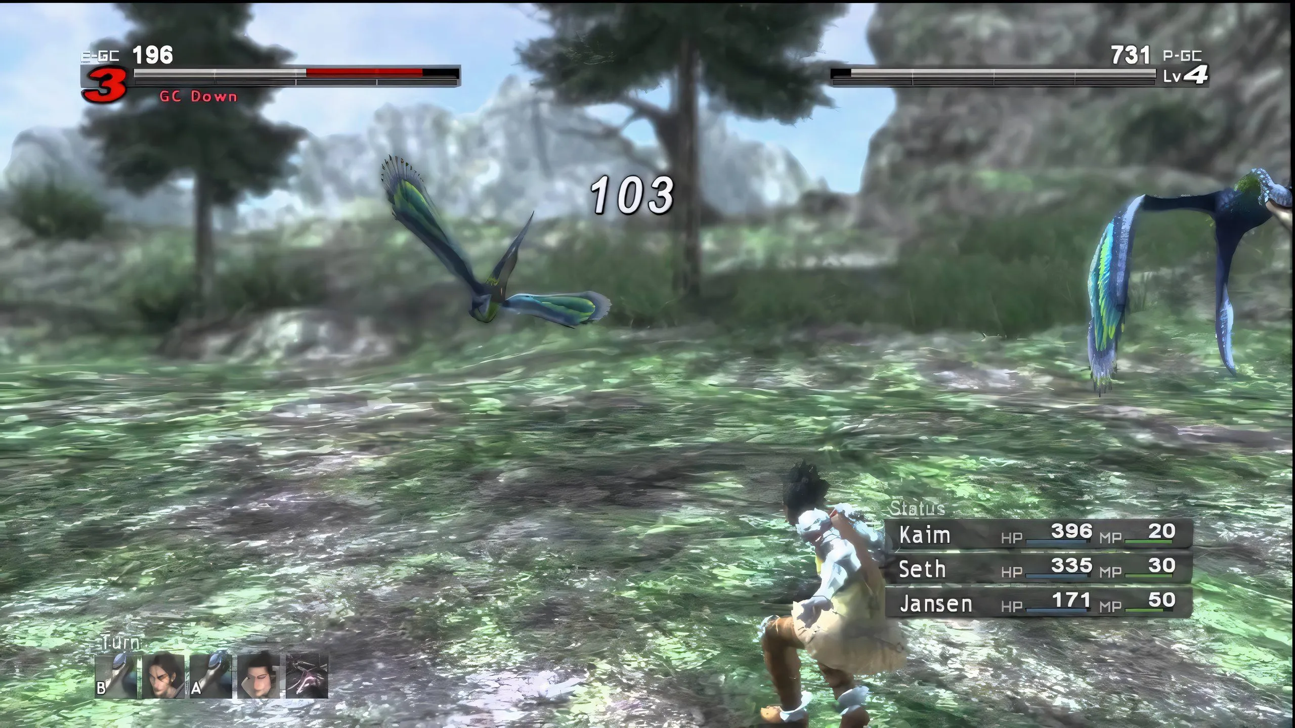 Cảnh chiến đấu turn-based đầy kịch tính trong Lost Odyssey với hiệu ứng ma thuật