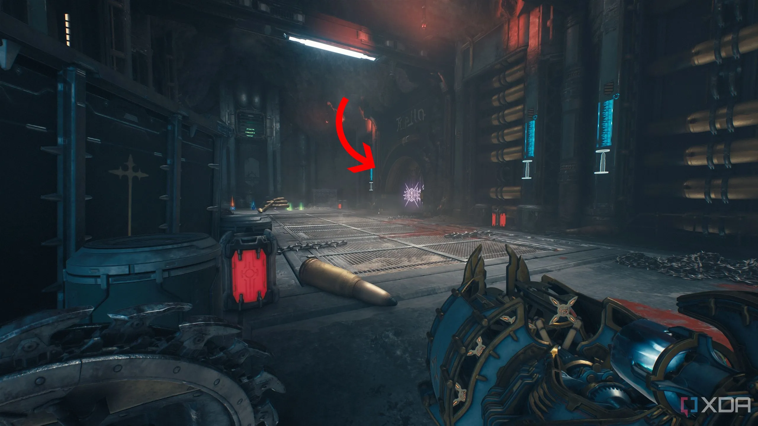 Cánh cổng khóa màu tím dẫn vào Khu vực bí mật 9, nơi cất giữ đồ chơi sưu tầm Kreed Maykr trong Doom The Dark Ages.