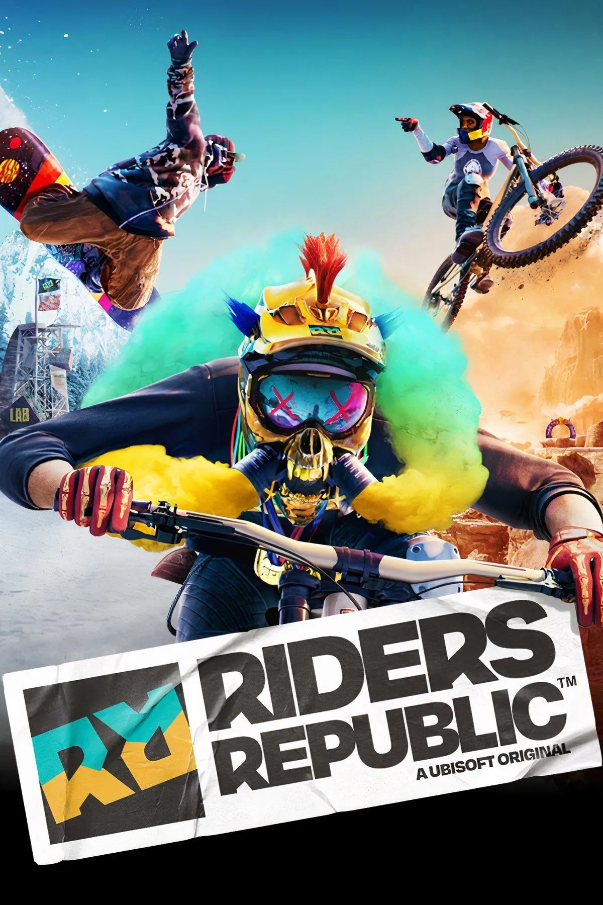Cảnh đua xe đạp địa hình trong Riders Republic với đồ họa ấn tượng và nhiều người chơi cùng tham gia.