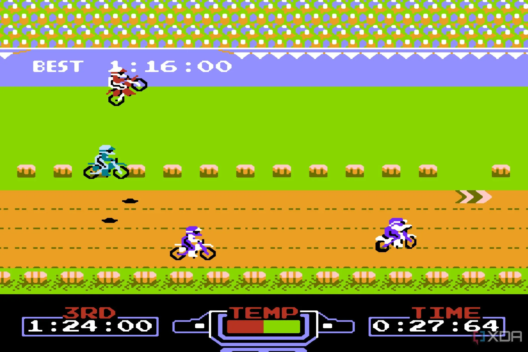 Cảnh đua xe Excitebike trên hệ máy Nintendo Entertainment System