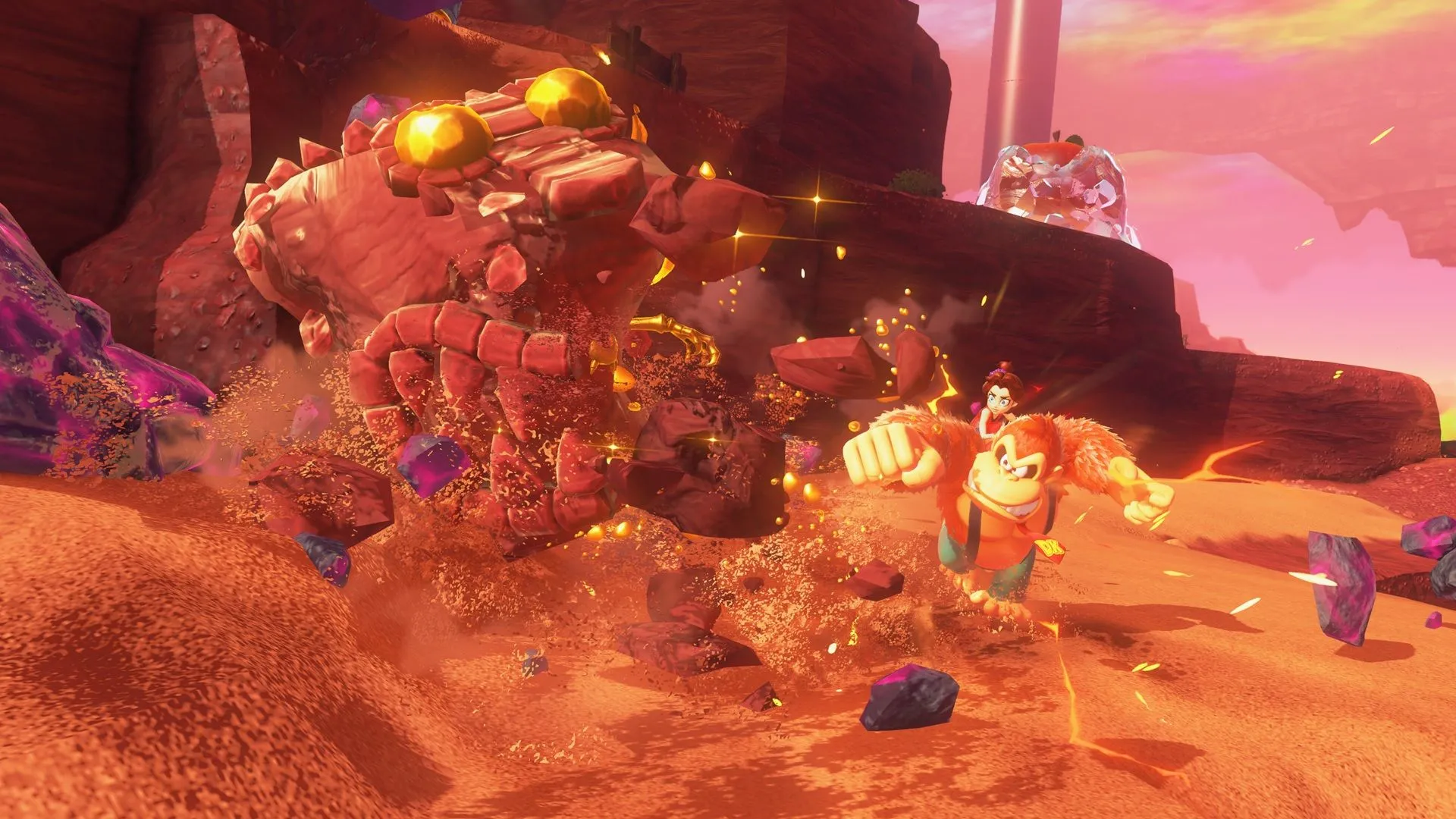 Cảnh gameplay của Donkey Kong Bananza, thể hiện đồ họa và nhân vật trong game trên Nintendo Switch 2