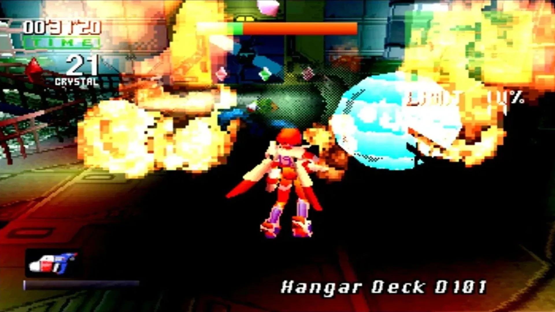 Cảnh gameplay hành động trong Burning Rangers, nơi người chơi điều khiển lính cứu hỏa tương lai dập lửa và cứu người trên Sega Saturn.