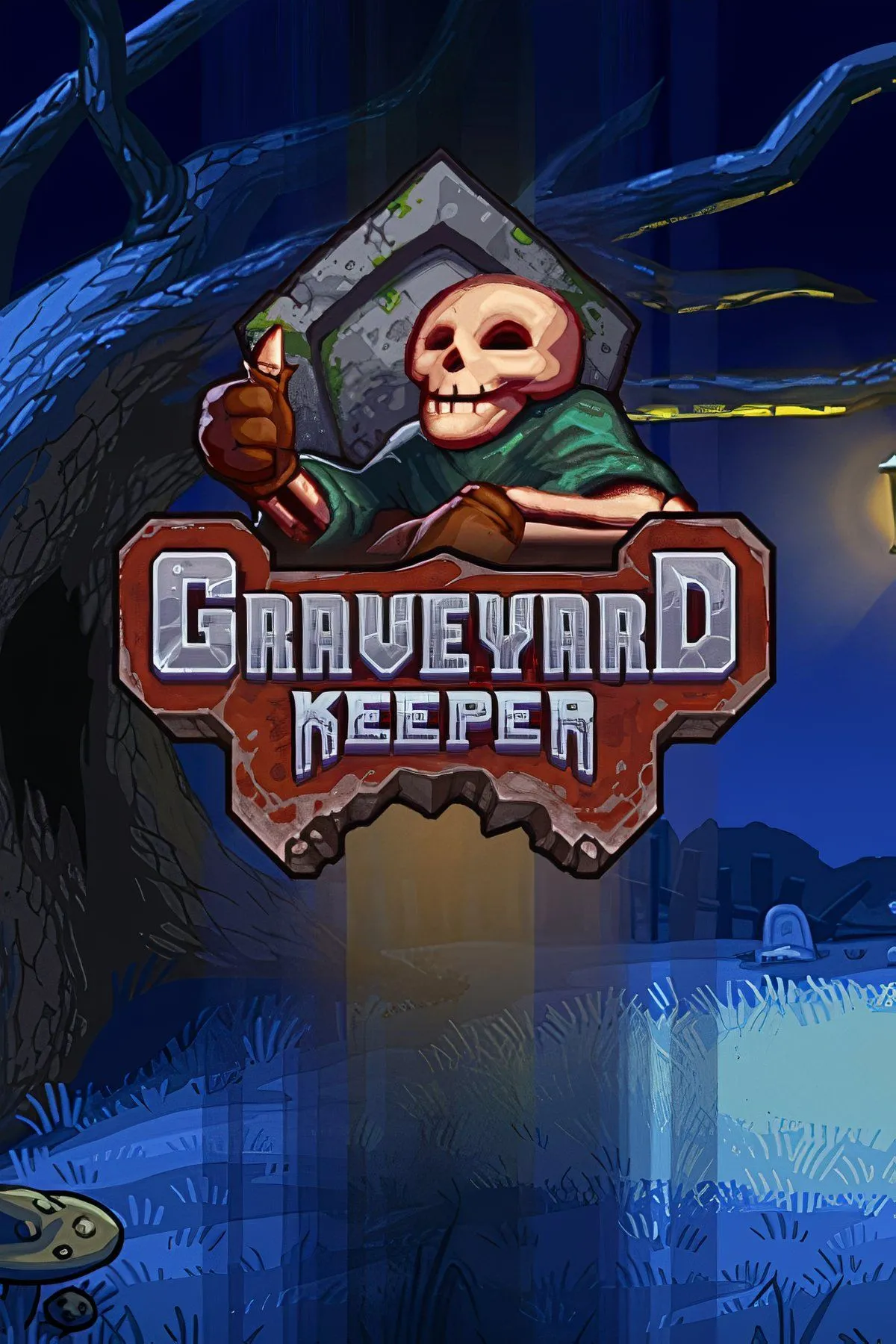 Cảnh trong game Graveyard Keeper với nhân vật chính và nghĩa địa