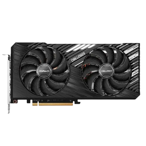 Card đồ họa ASRock Challenger Radeon RX 7700 XT OC với hai quạt tản nhiệt và thiết kế tối giản
