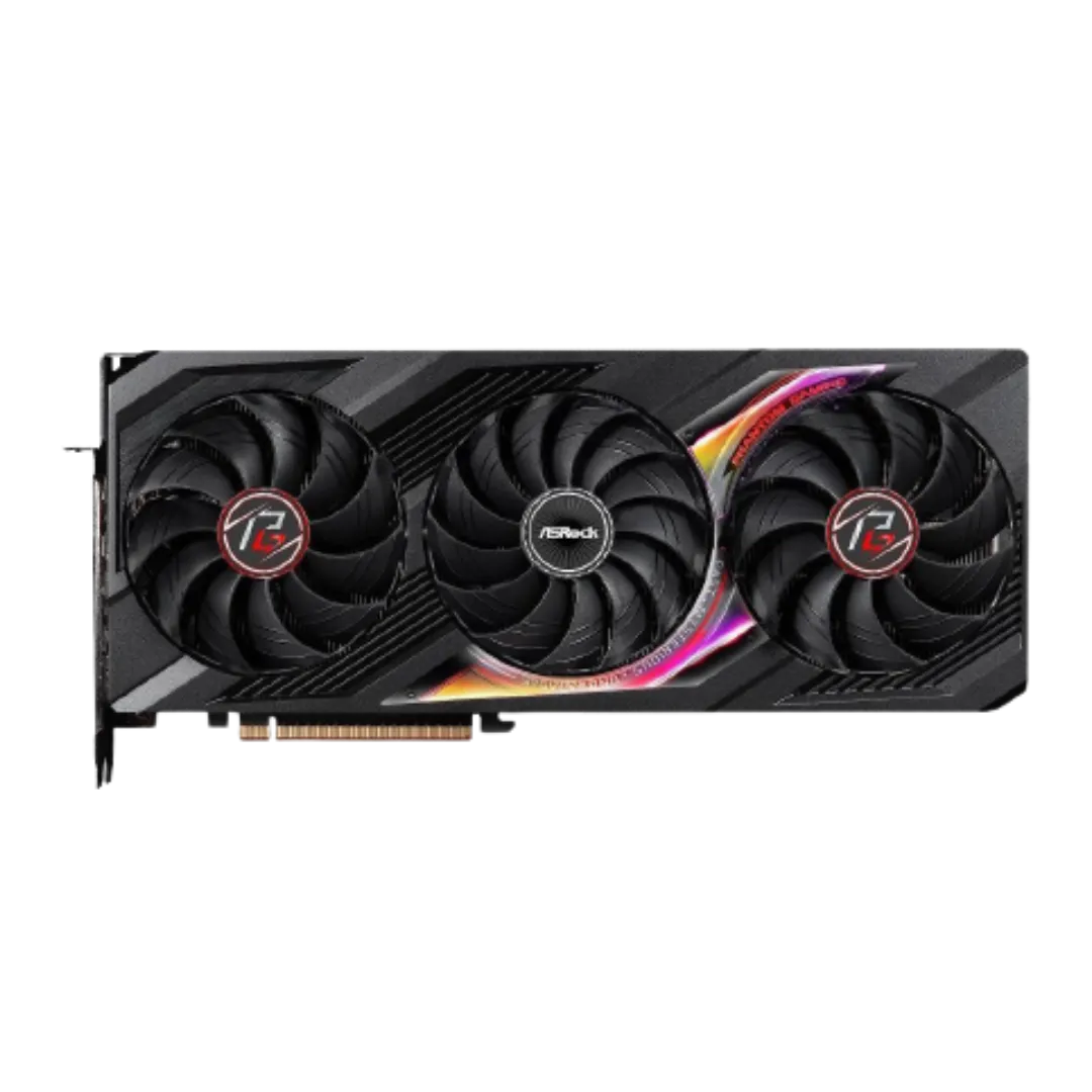 Card đồ họa ASRock Phantom Gaming Radeon RX 7900 XTX với hệ thống tản nhiệt ba quạt và logo ASRock