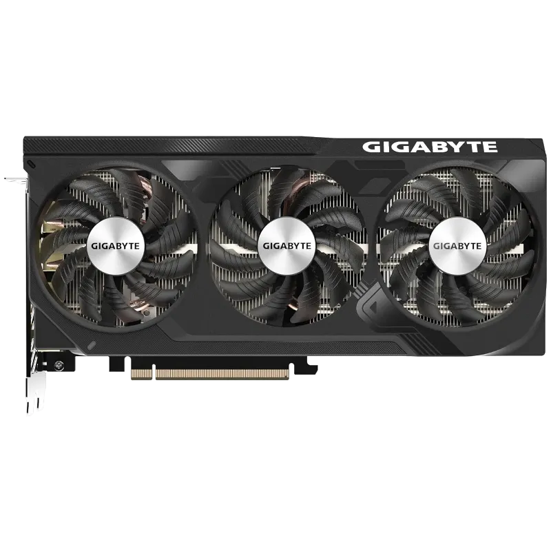 Card đồ họa Gigabyte GeForce RTX 4070 Super WindForce OC với ba quạt tản nhiệt, logo Gigabyte và WindForce