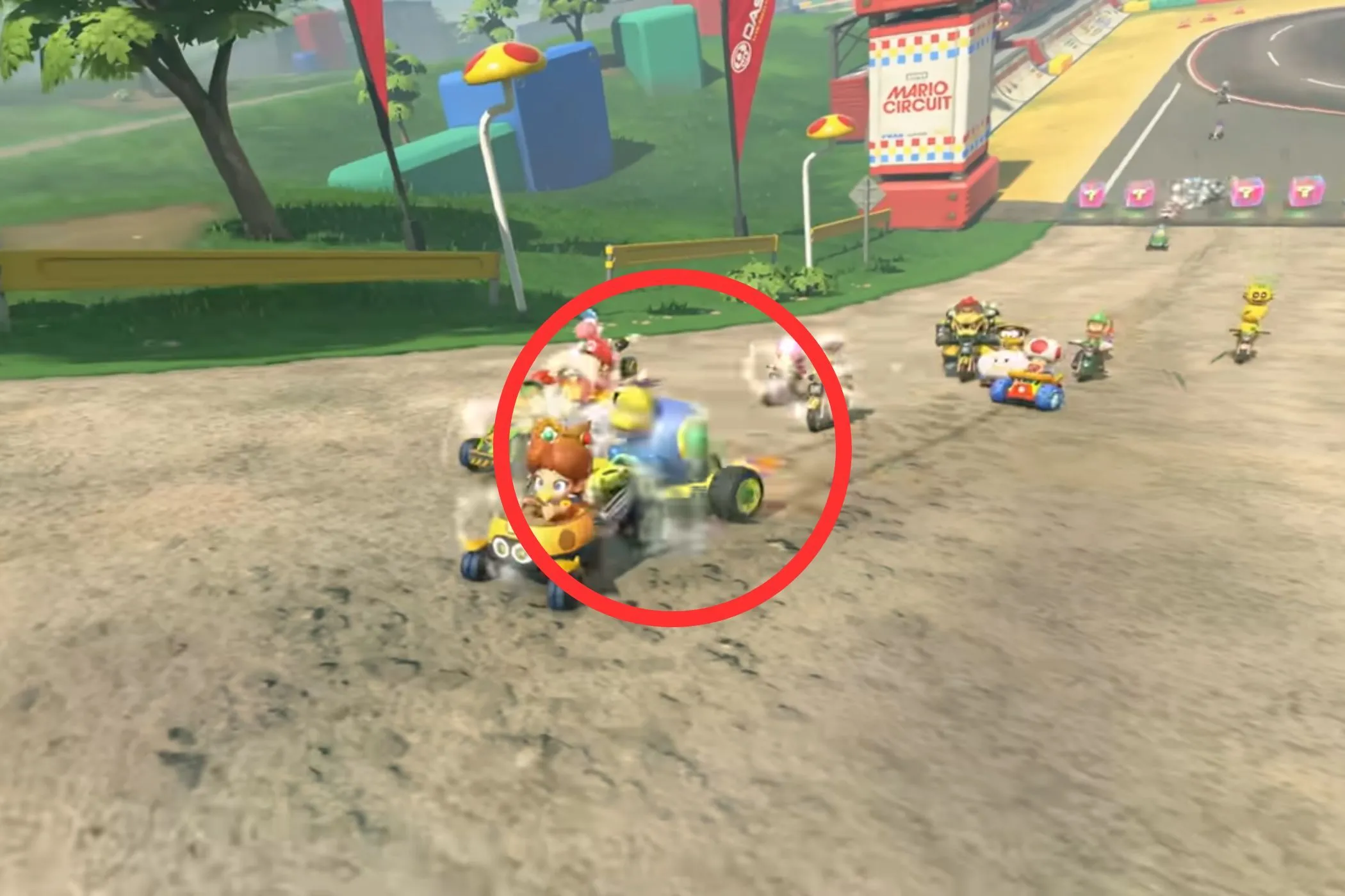 Cataquack, sinh vật tròn trịa mang tính biểu tượng từ Super Mario Sunshine, đang điều khiển chiếc kart trên đường đua rực rỡ sắc màu của Mario Kart World.