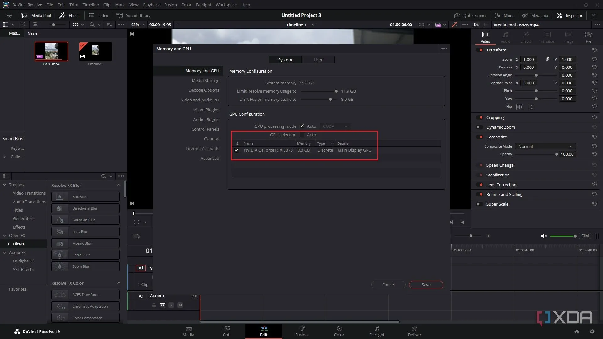 Cấu hình chọn GPU thủ công trong DaVinci Resolve