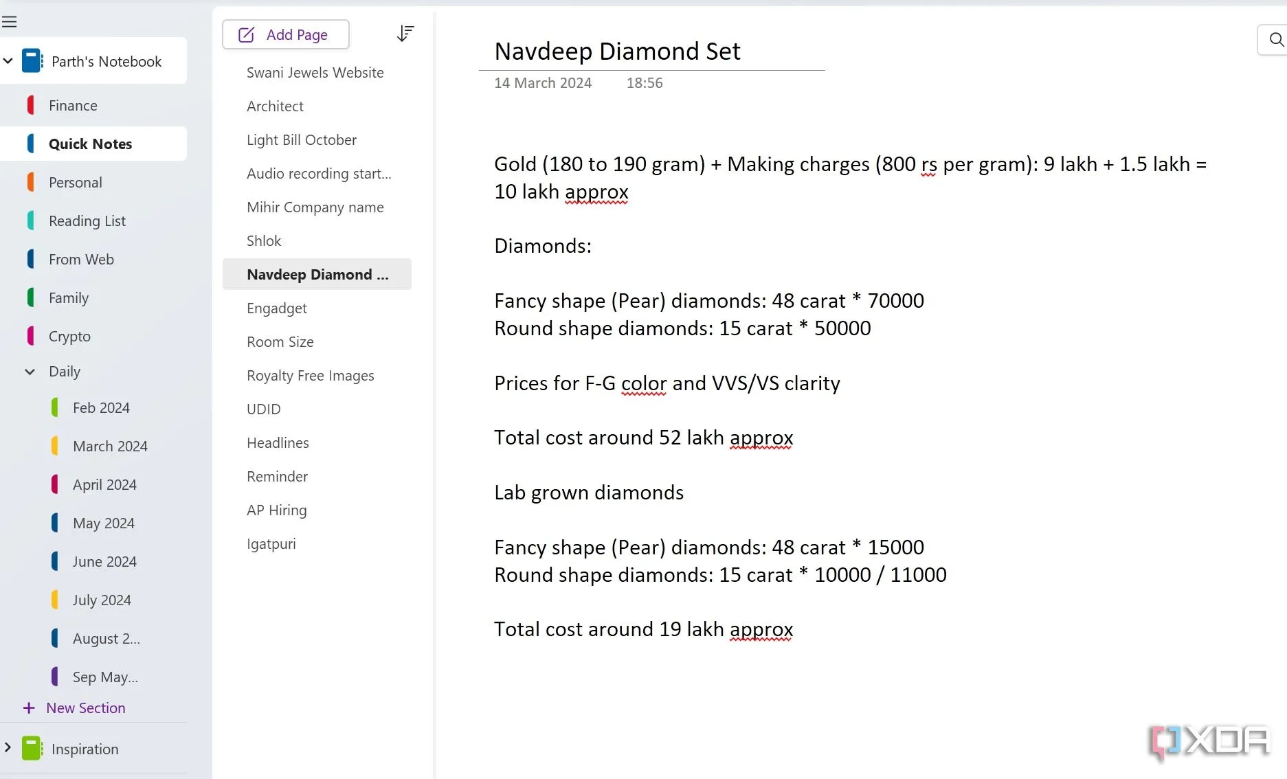 Cấu trúc tổ chức ghi chú dạng sổ tay, mục và trang của OneNote
