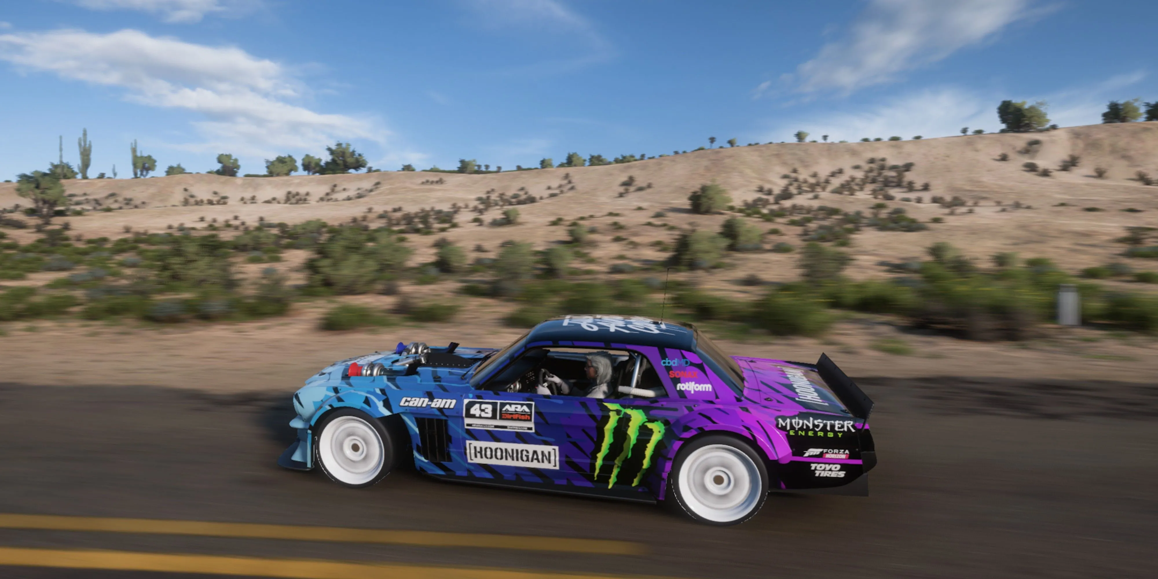 Chiếc Ford Hoonicorn Mustang vọt nhanh trên đường trong Forza Horizon 5