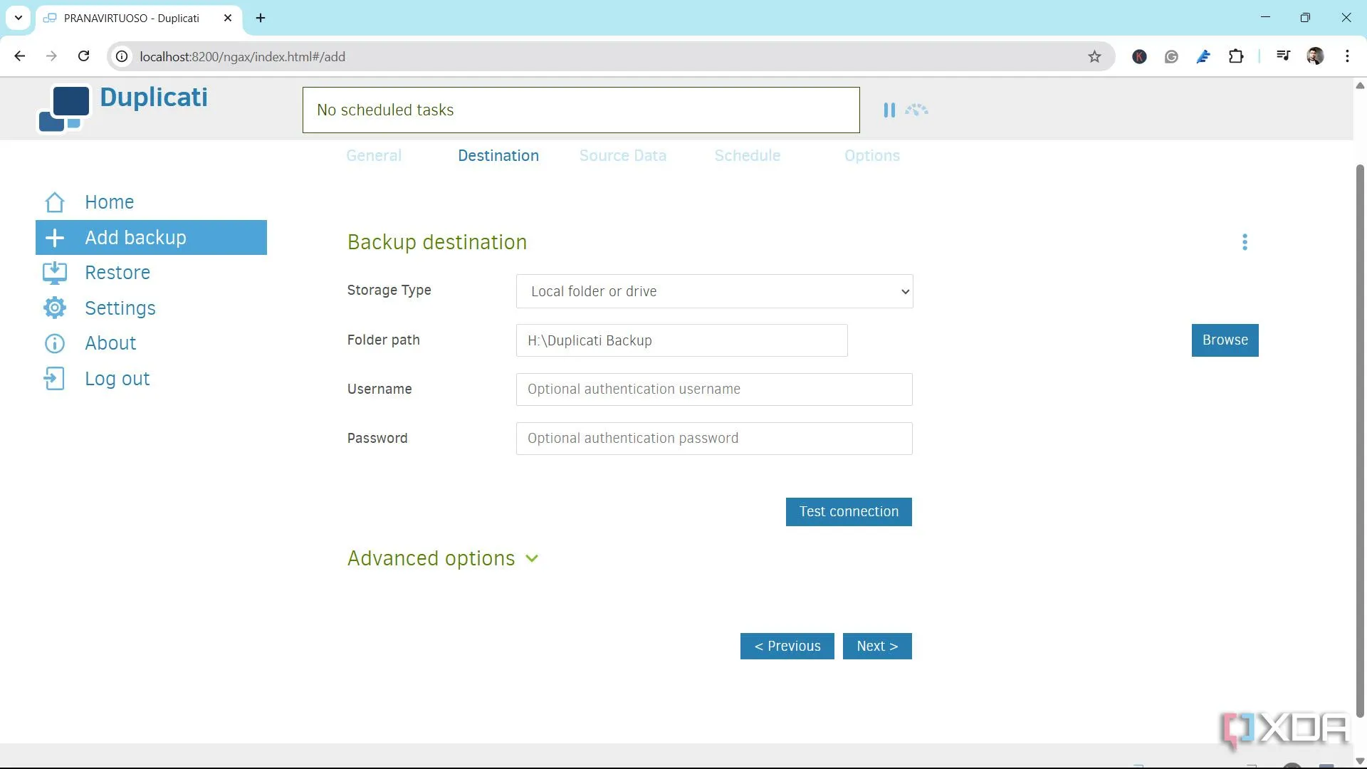 Chọn đường dẫn thư mục sao lưu Duplicati