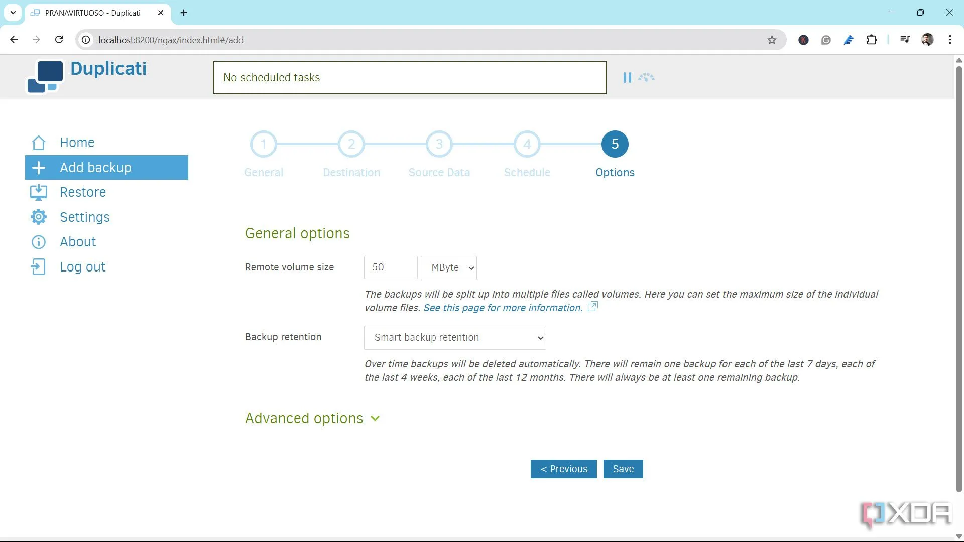 Chọn giữ lại bản sao lưu thông minh trong Duplicati
