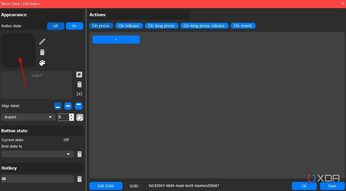 Chọn không gian biểu tượng trống để chỉnh sửa nút Macro Deck