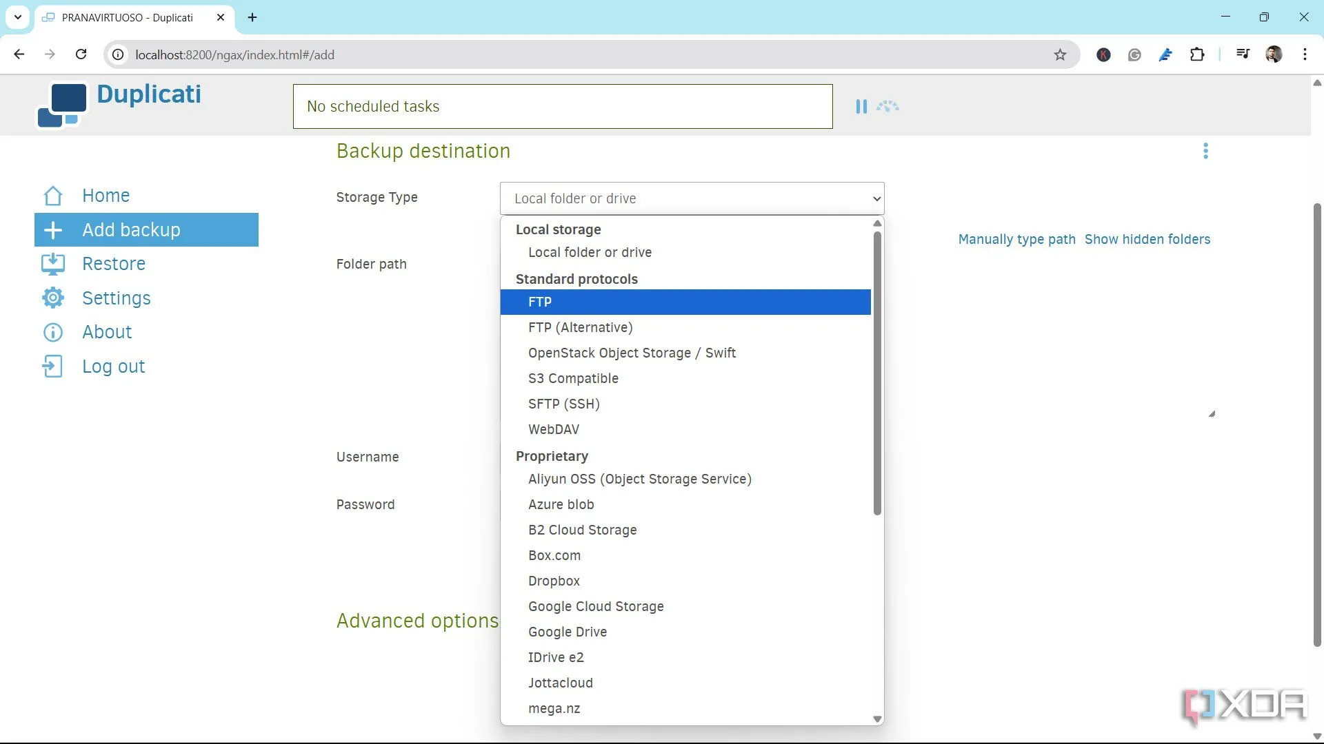 Chọn loại lưu trữ Duplicati