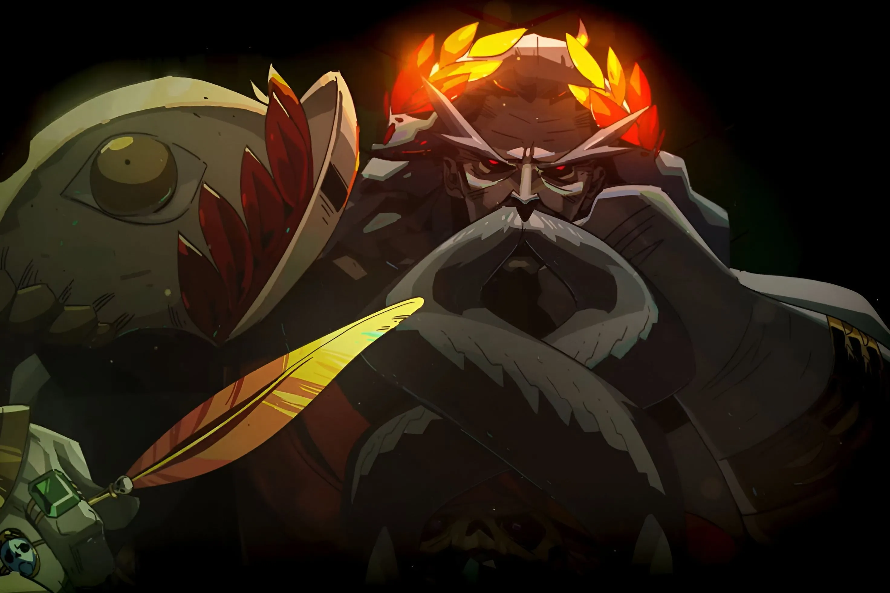 Chúa tể địa ngục Hades với chiếc lông vũ vàng trong game Hades