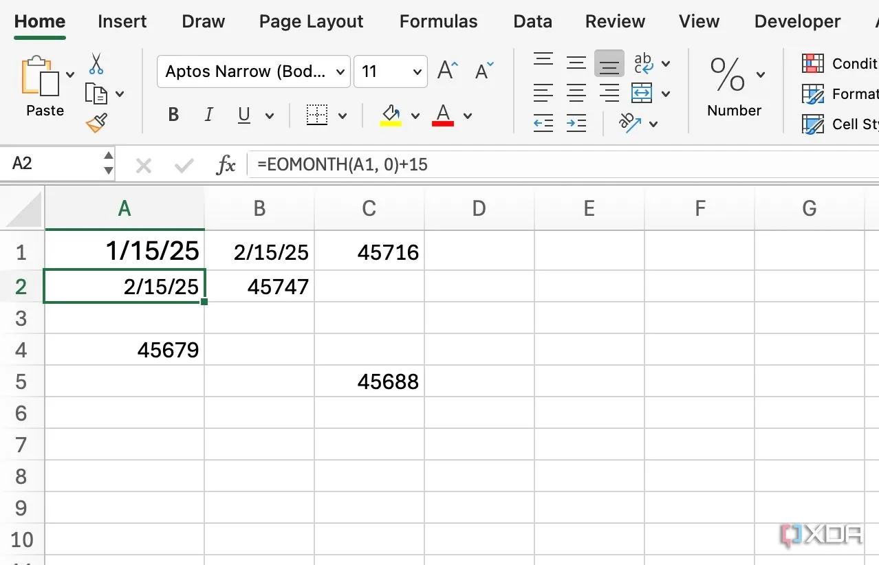 Chức năng EOMONTH trong Excel, minh họa giao diện bảng tính trực quan và dễ sử dụng để quản lý dự án.