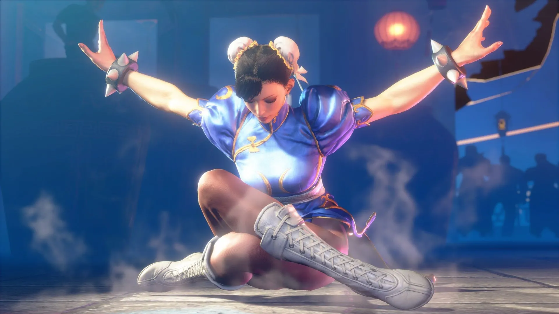 Chun-Li trong Street Fighter 6, thể hiện phong cách chiến đấu mạnh mẽ và trang phục qipao đặc trưng.