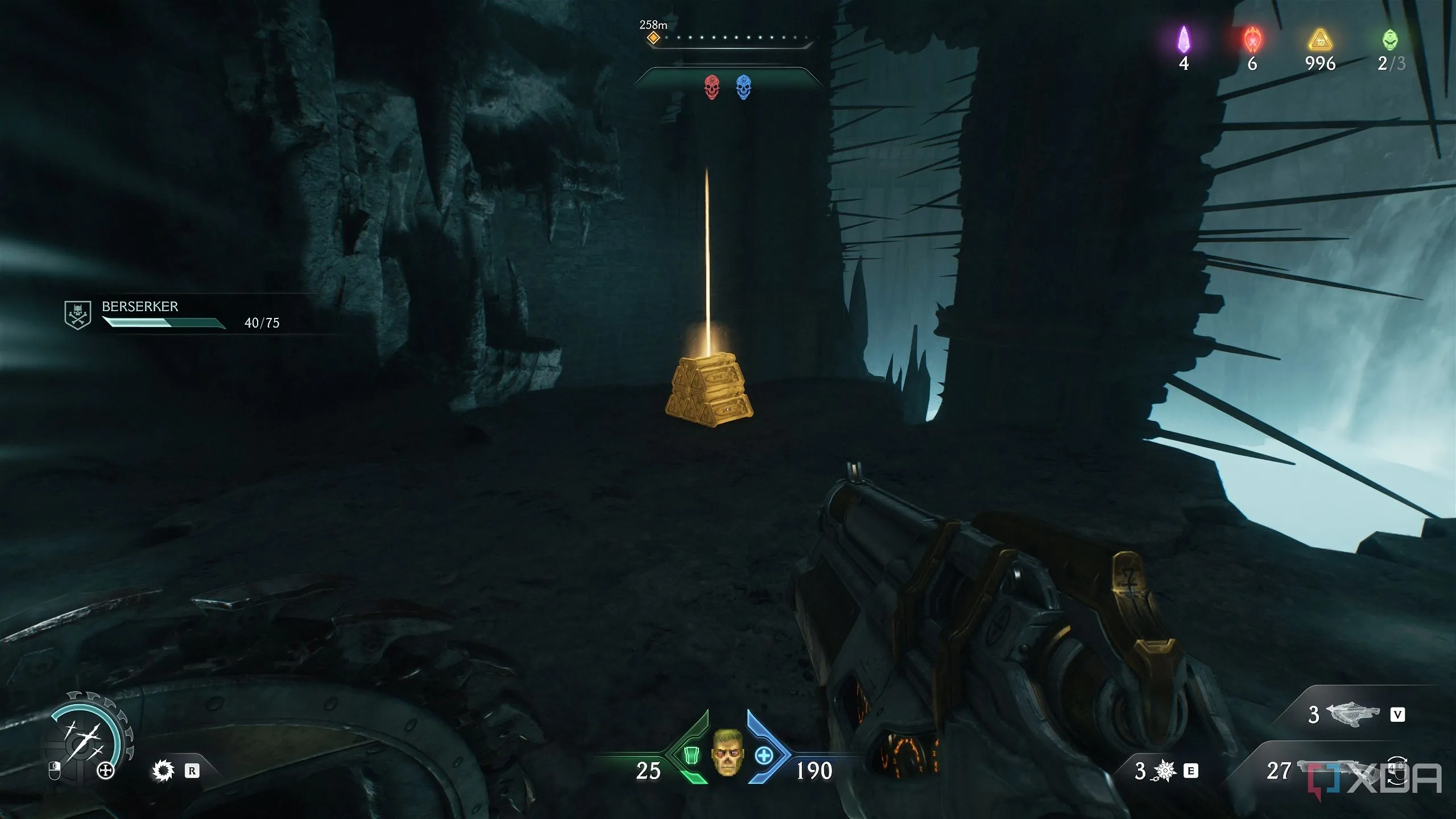 Cọc vàng sau cỗ máy phun lửa trong Chapter 19 Doom: The Dark Ages