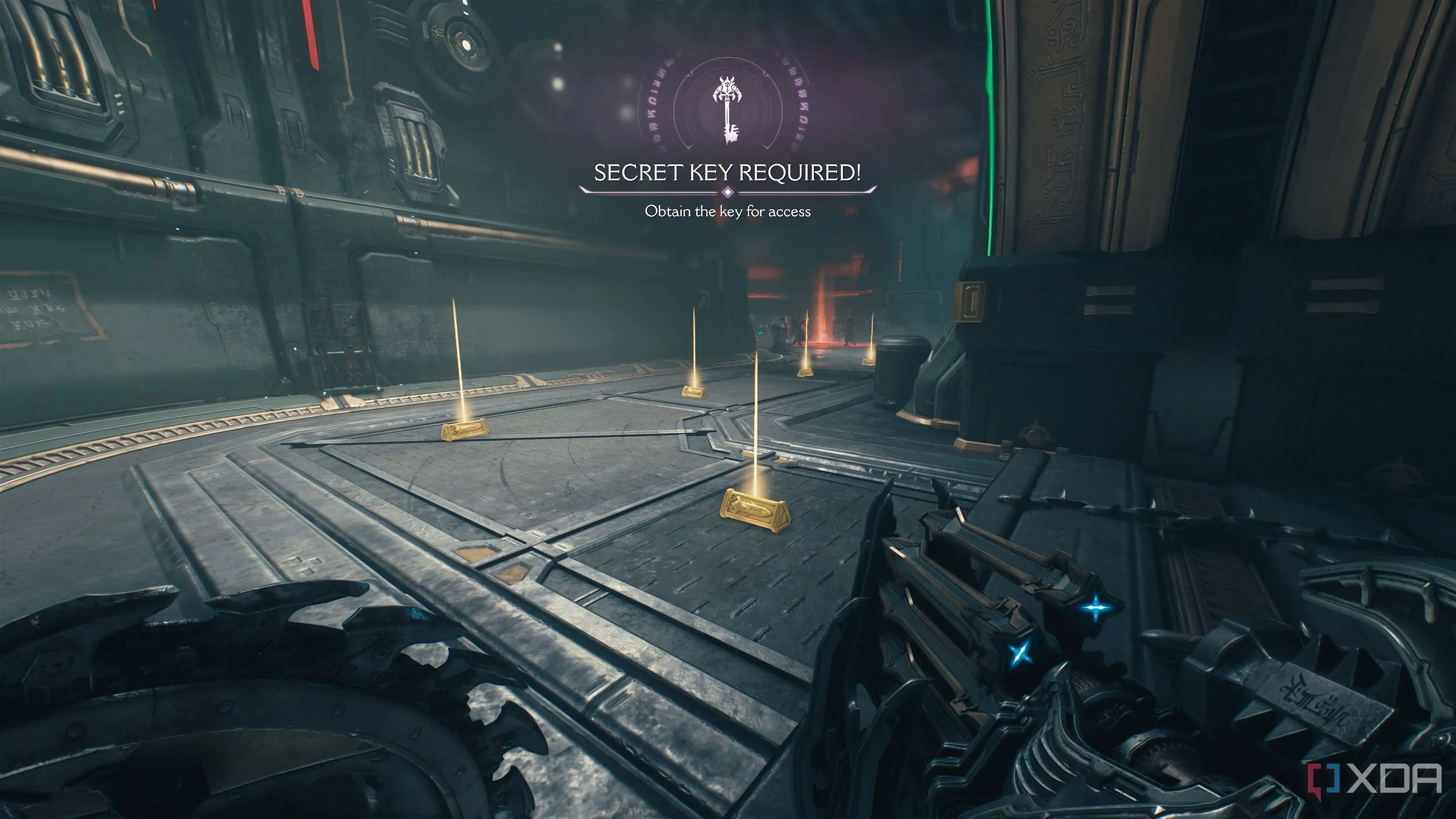 Con đường rải đầy thanh vàng (gold bars) dẫn lối đến mục tiêu tiếp theo và Bí mật 3 trong Doom The Dark Ages.