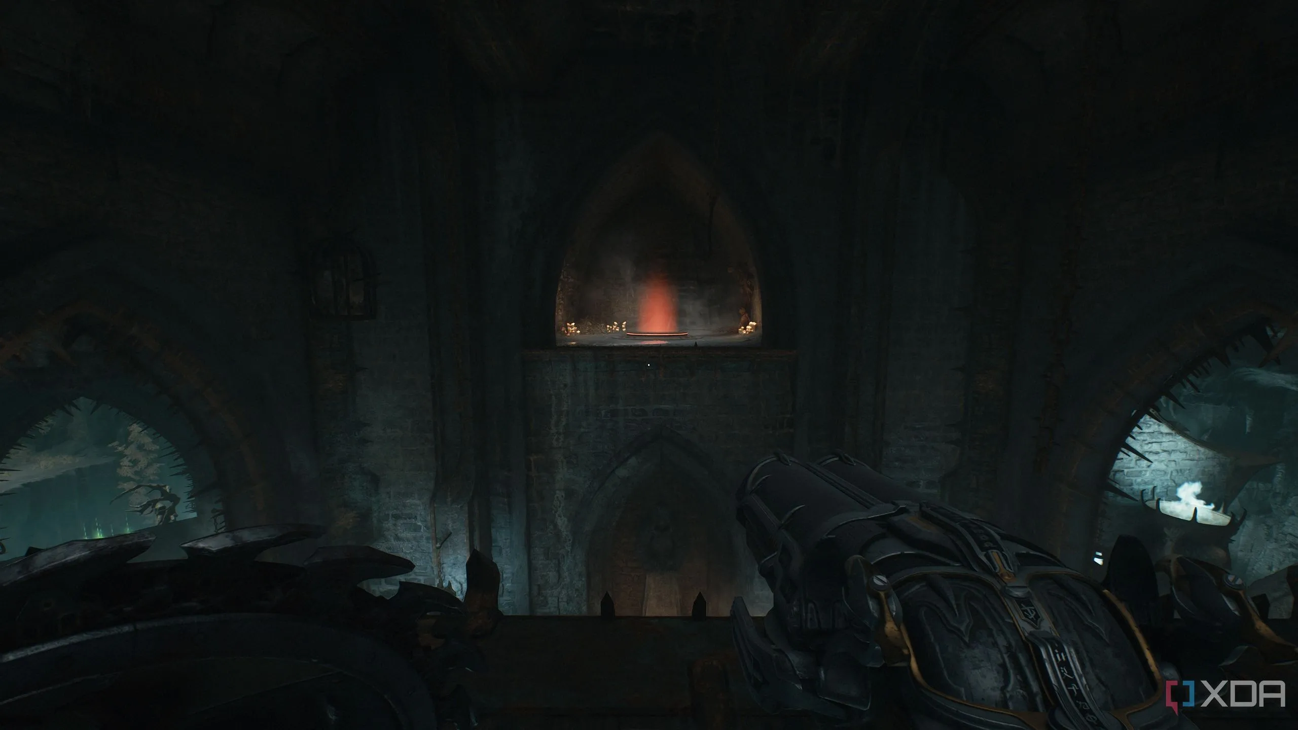 Công tắc sàn màu đỏ đối diện với nút năng lượng trong Chapter 19 Doom: The Dark Ages