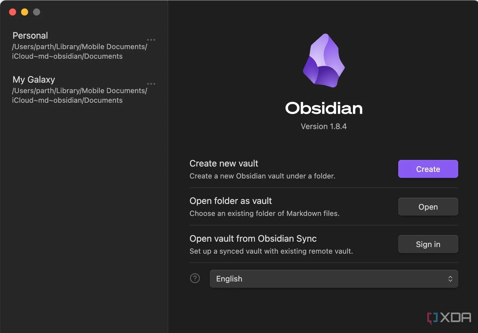 Cửa sổ tạo Vault mới của Obsidian, minh họa tính năng quản lý và lưu trữ dữ liệu linh hoạt trên đám mây.