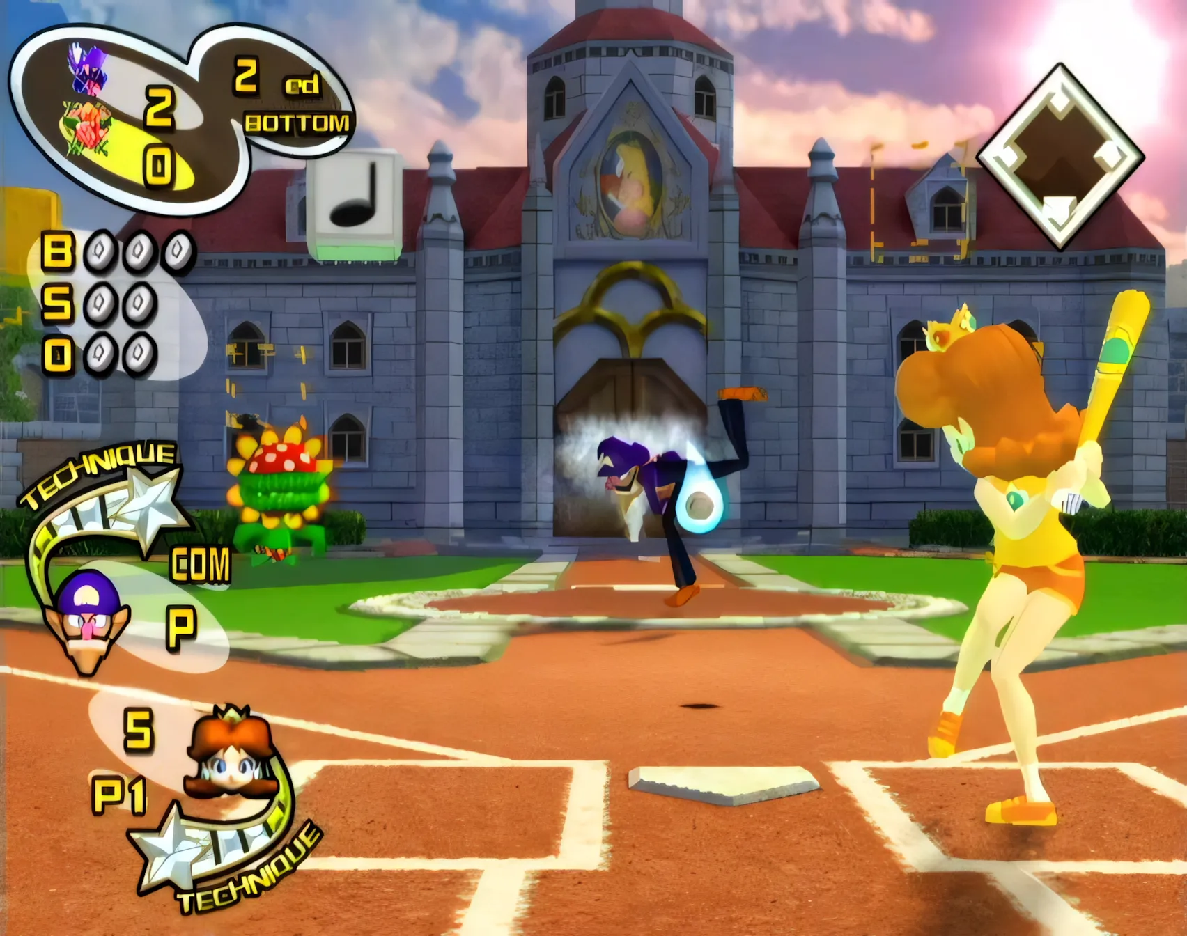Daisy trong Mario Superstar Baseball thực hiện cú đánh