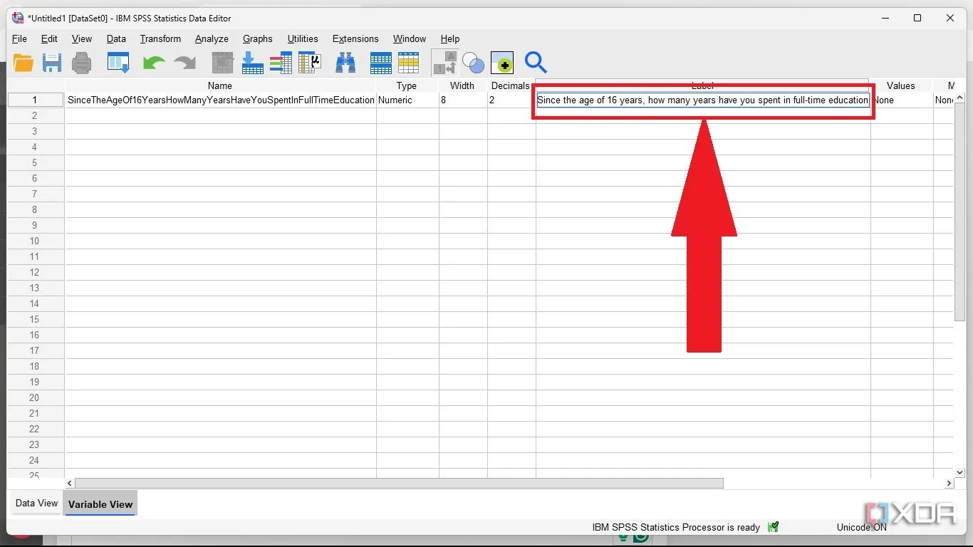 Dán câu hỏi khảo sát vào trường Label để mô tả chi tiết biến trong SPSS