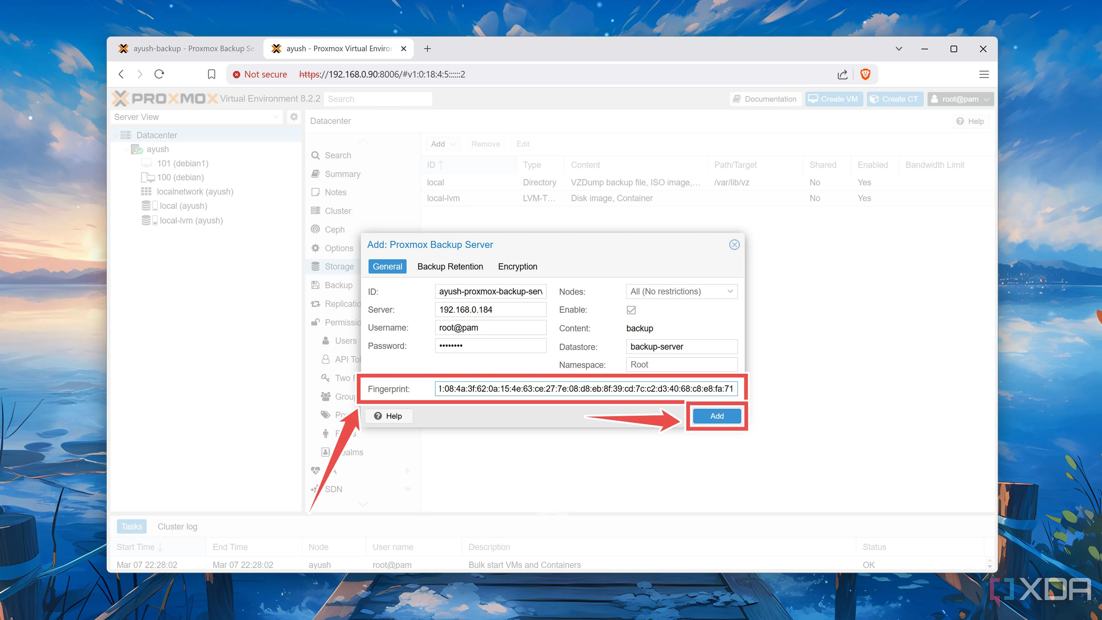 Dán Fingerprint vào Proxmox VE để hoàn tất việc thêm Proxmox Backup Server