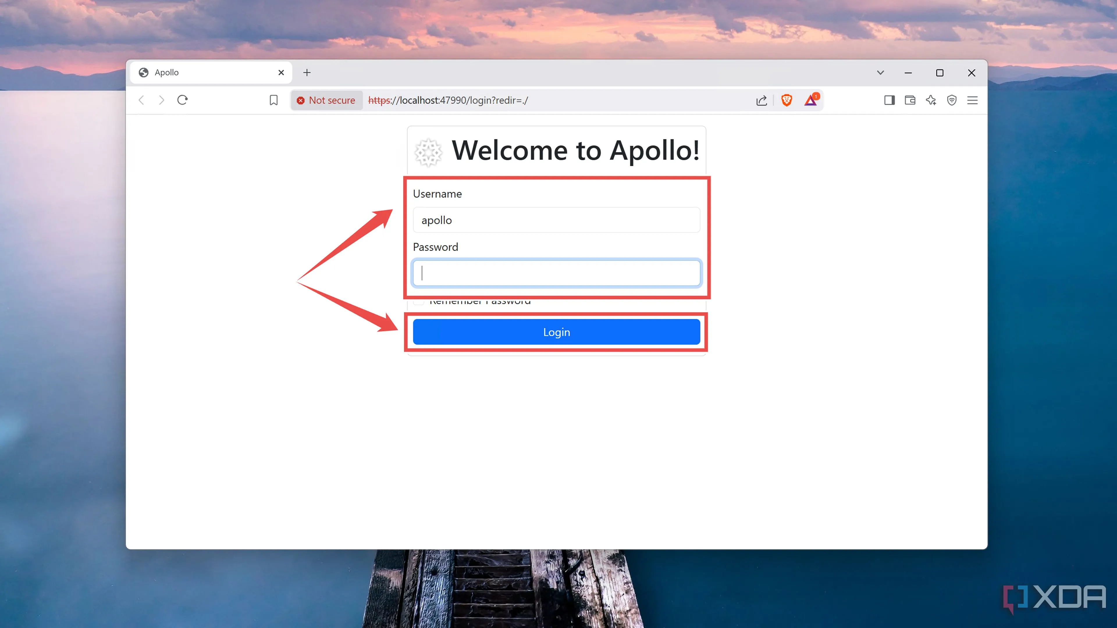 Đăng nhập vào Apollo server bằng tên người dùng và mật khẩu đã thiết lập trước đó