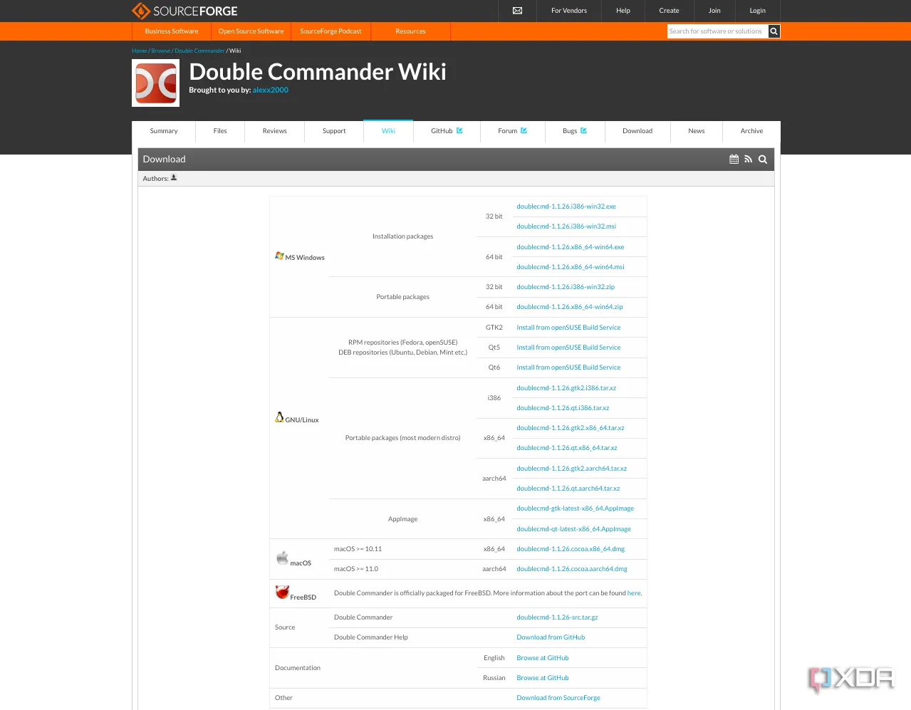 Danh sách các hệ điều hành được Double Commander hỗ trợ: Windows, macOS, Linux và FreeBSD