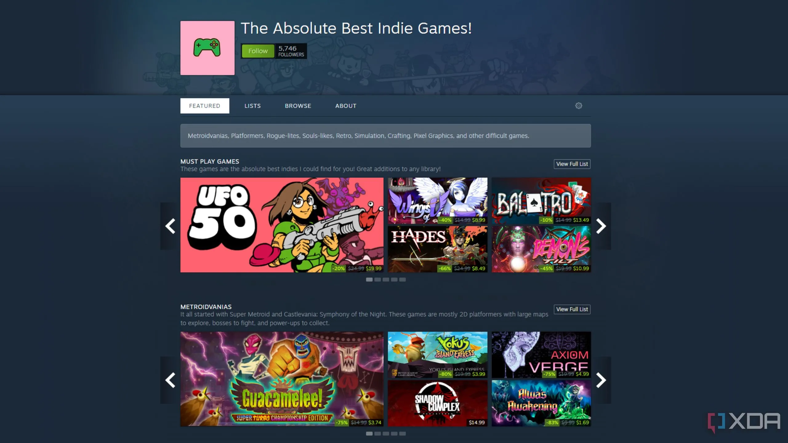 Danh sách game indie được tuyển chọn trên Steam, nền tảng phân phối kỹ thuật số phổ biến.