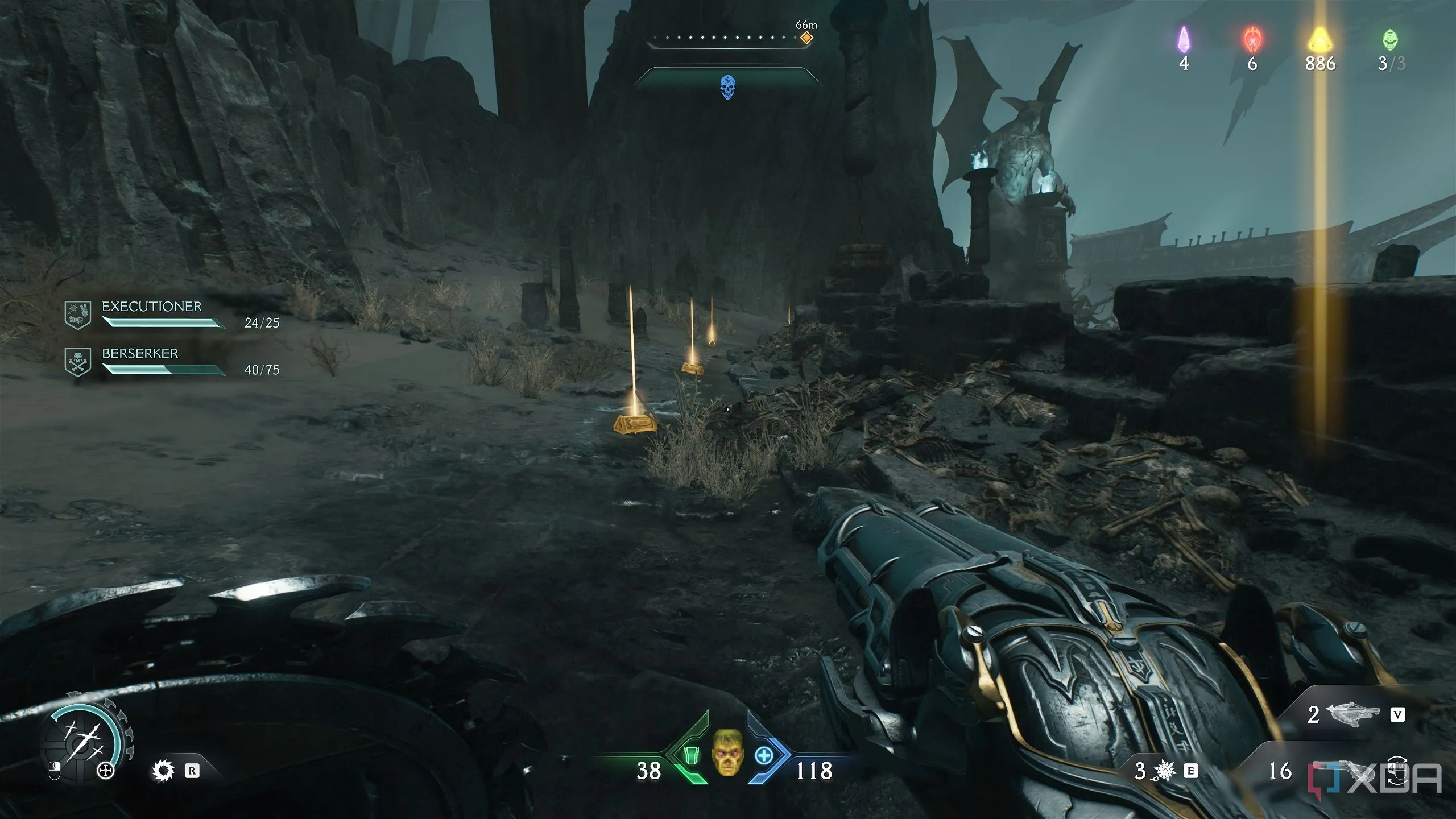 Dấu vết thỏi vàng dài trên mặt đất trước chìa khóa đầu lâu đỏ trong Chapter 19 Doom: The Dark Ages