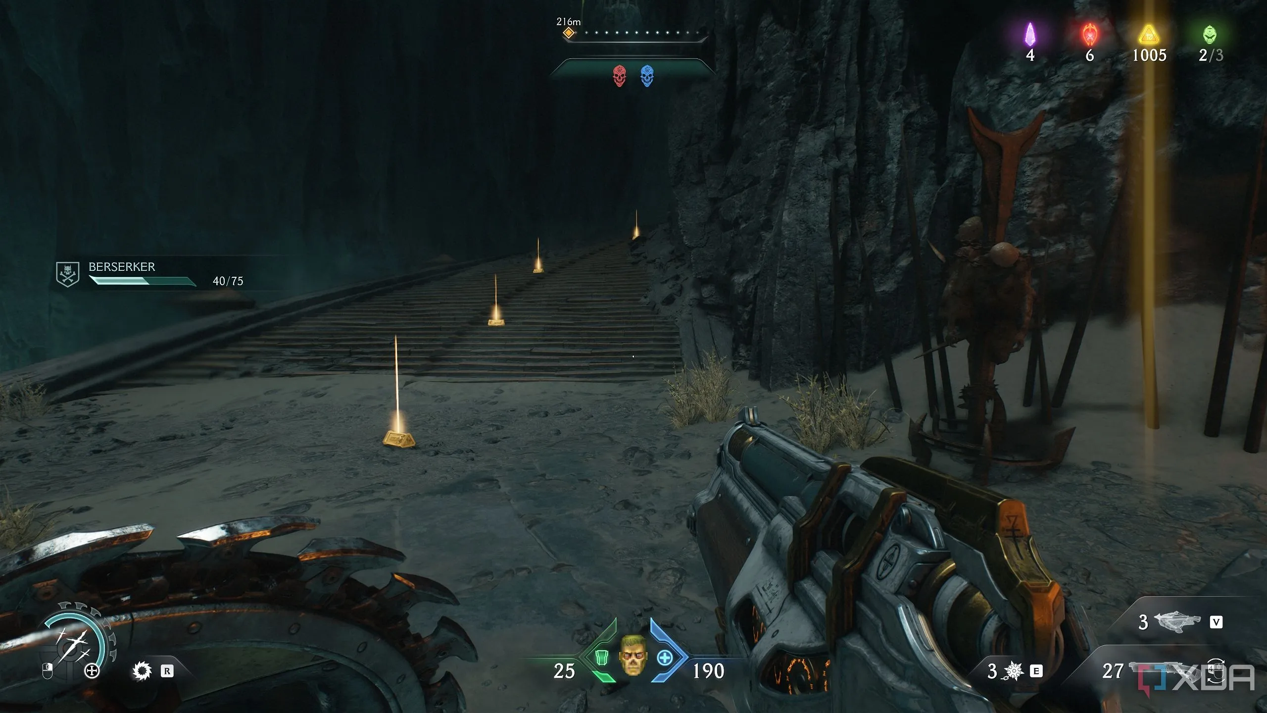 Dấu vết thỏi vàng trên cầu thang quanh co trong Chapter 19 Doom: The Dark Ages