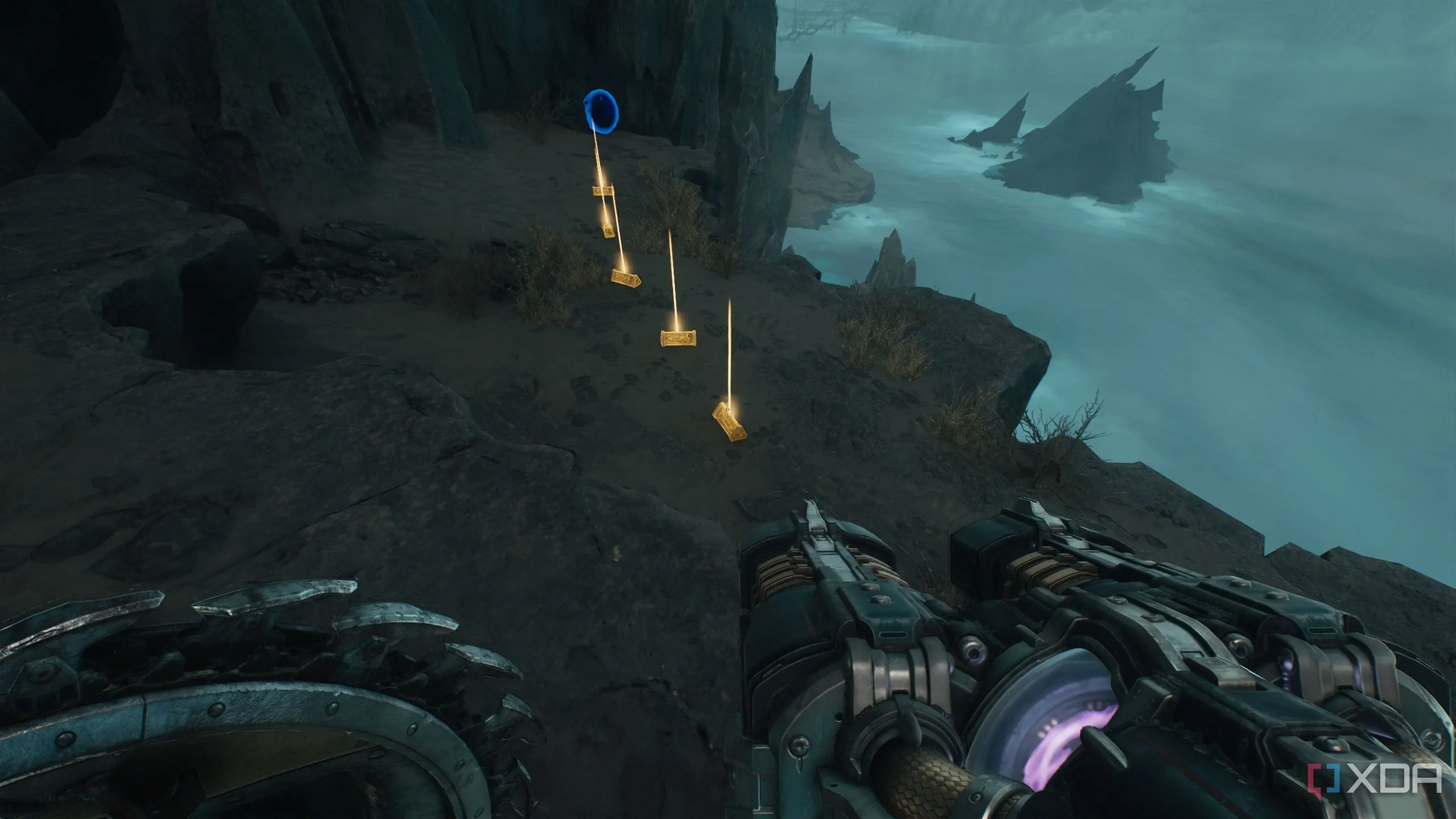 Dấu vết thỏi vàng và vật phẩm hồi phục đầy đủ trước chìa khóa đầu lâu xanh trong Chapter 19 Doom: The Dark Ages