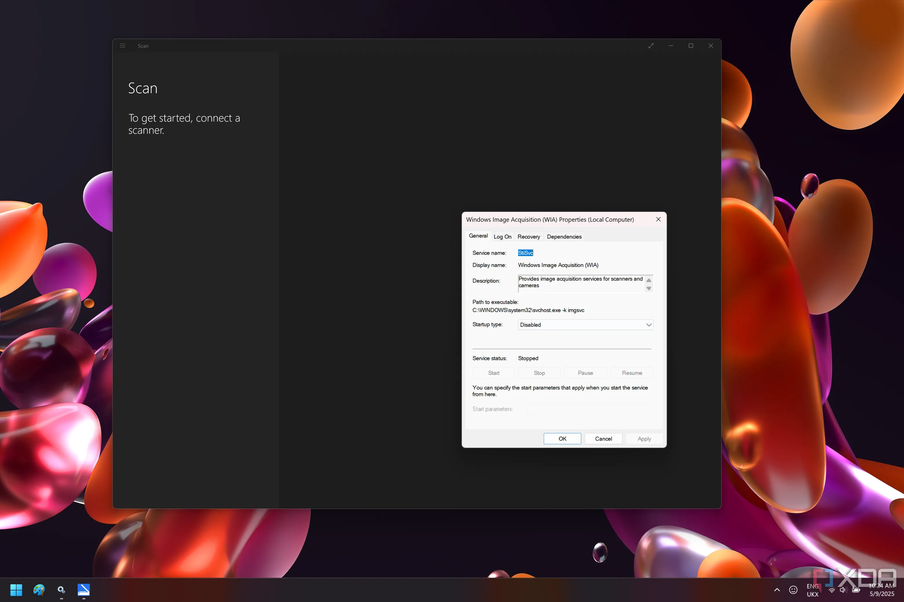 Dịch vụ Windows Image Acquisition (WIA) trên Windows 11 đã bị vô hiệu hóa, bên cạnh ứng dụng Windows Scan