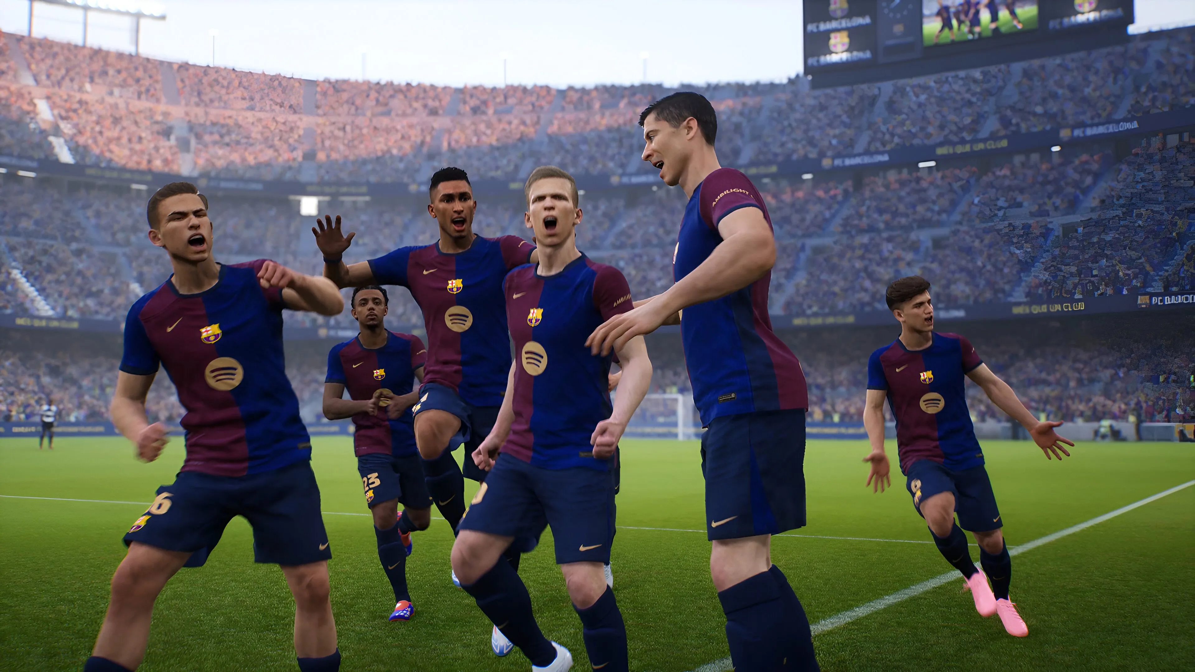 Đội bóng Barcelona ăn mừng trong game eFootball của Konami