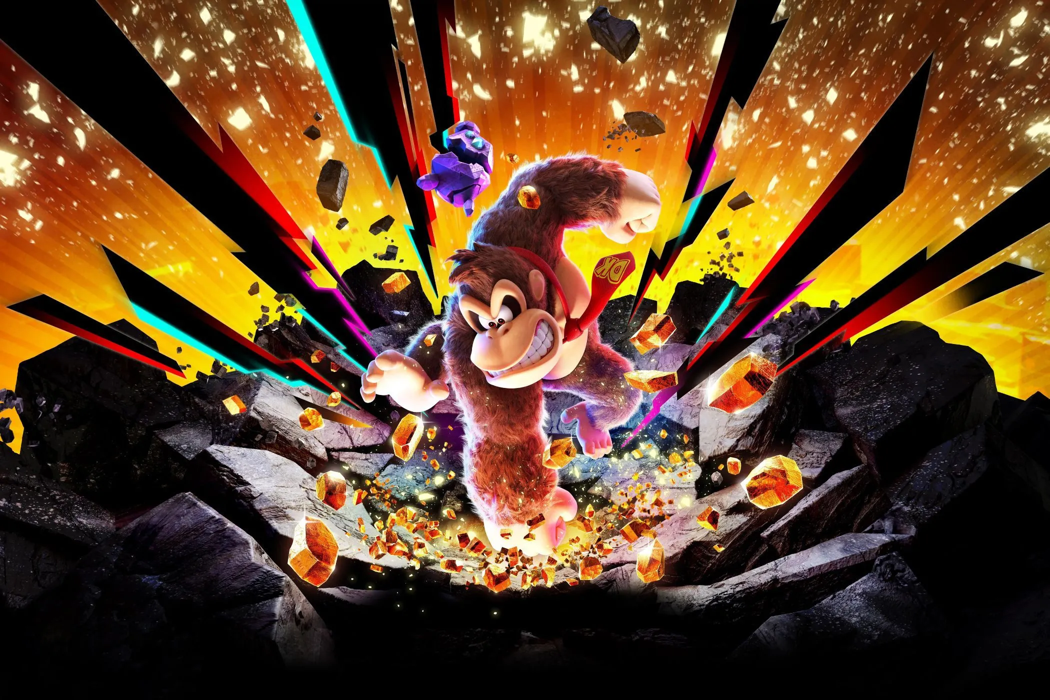 Donkey Kong đang đập phá môi trường trong game Donkey Kong Bananza, thể hiện lối chơi tự do và sáng tạo
